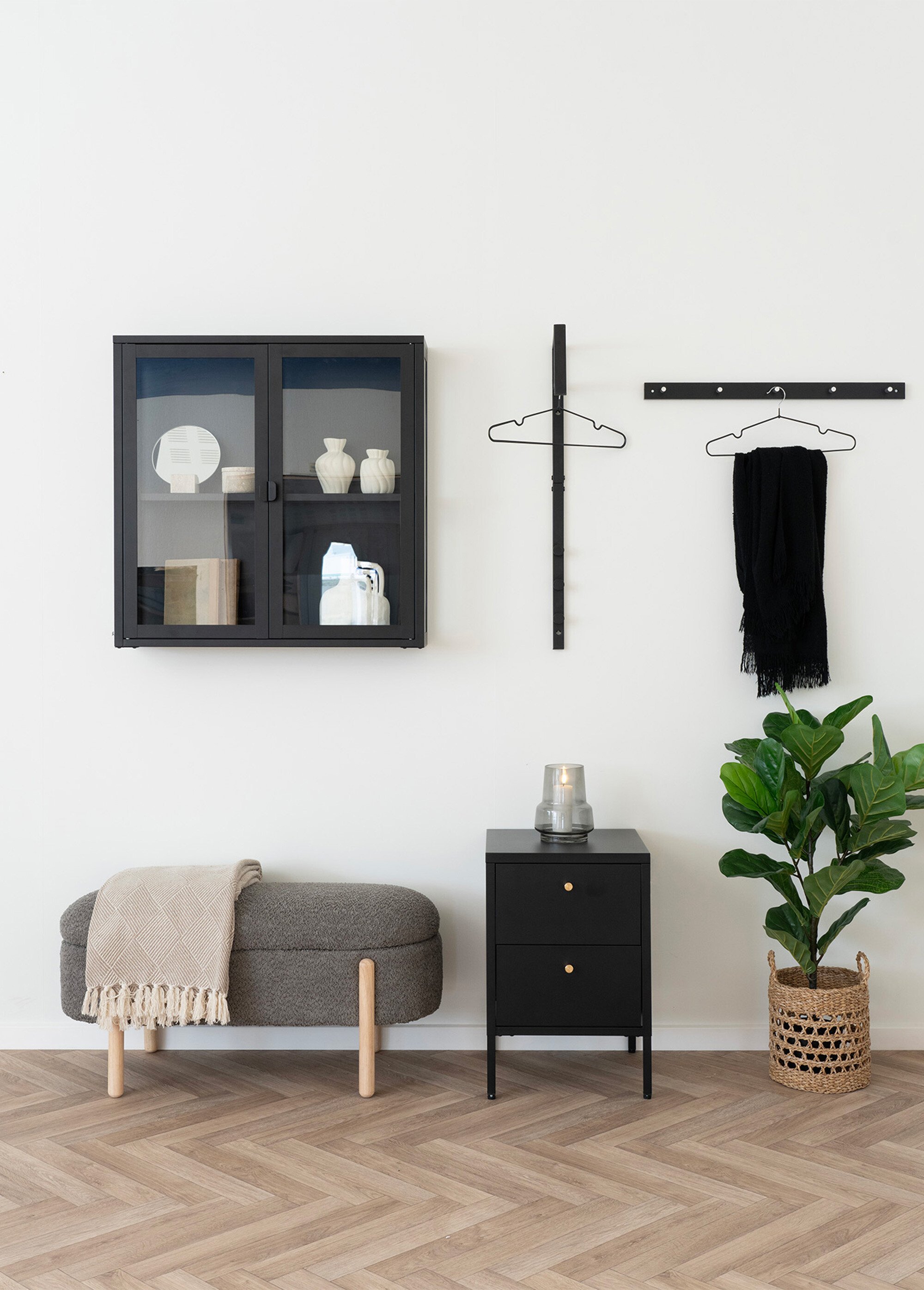 Etagère portes vitrées métal foncé à fixer NOIR HN-3003010 SI2