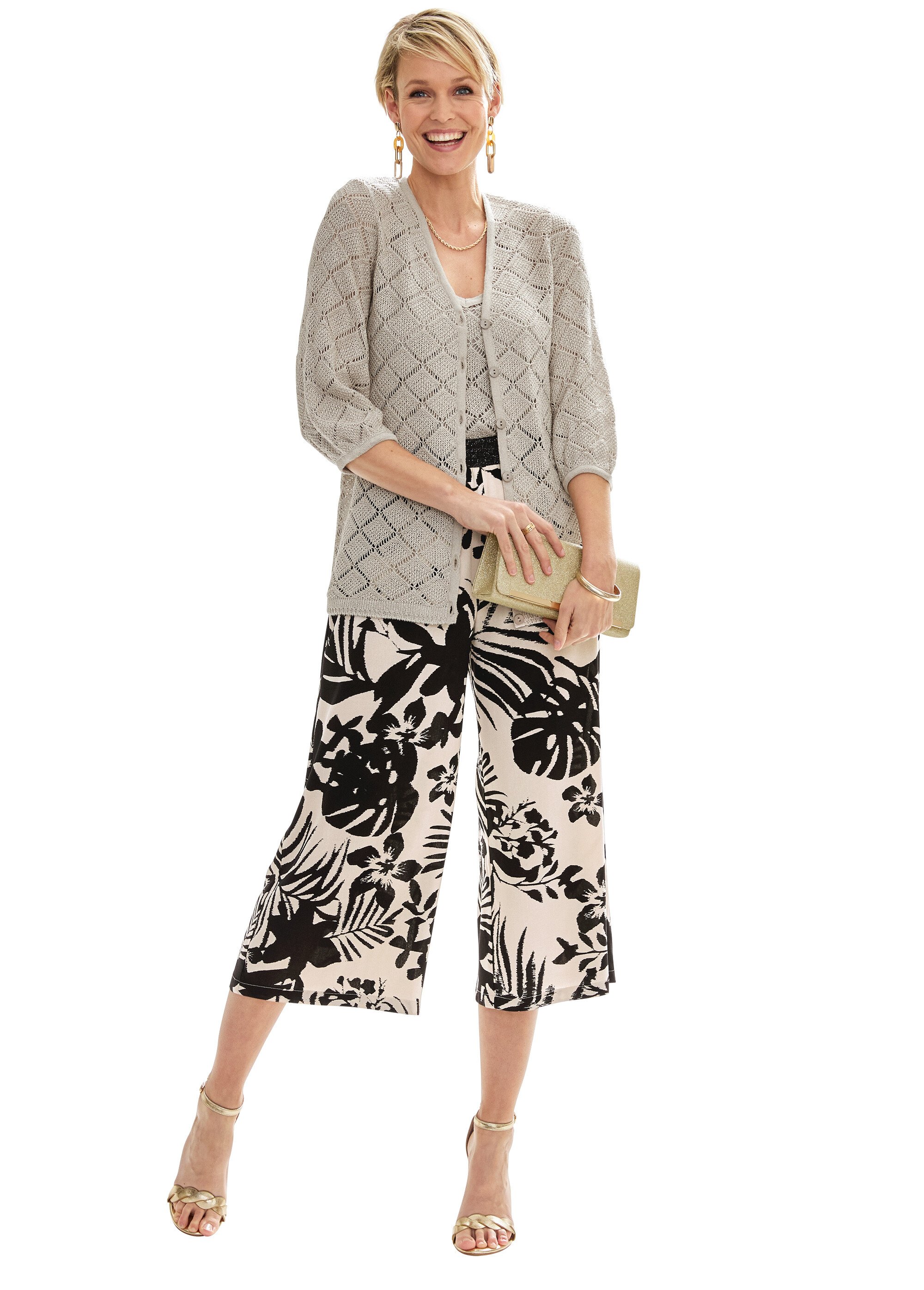 Chemise Today's Woman Boutonnée, Beige Floral, Taille 10, Encolure V, Manches Courtes