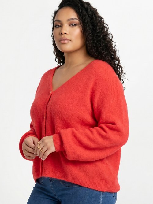Gilet maille avec alpaga, col V Femme Grande Taille Rose MAE-31795 MV1
