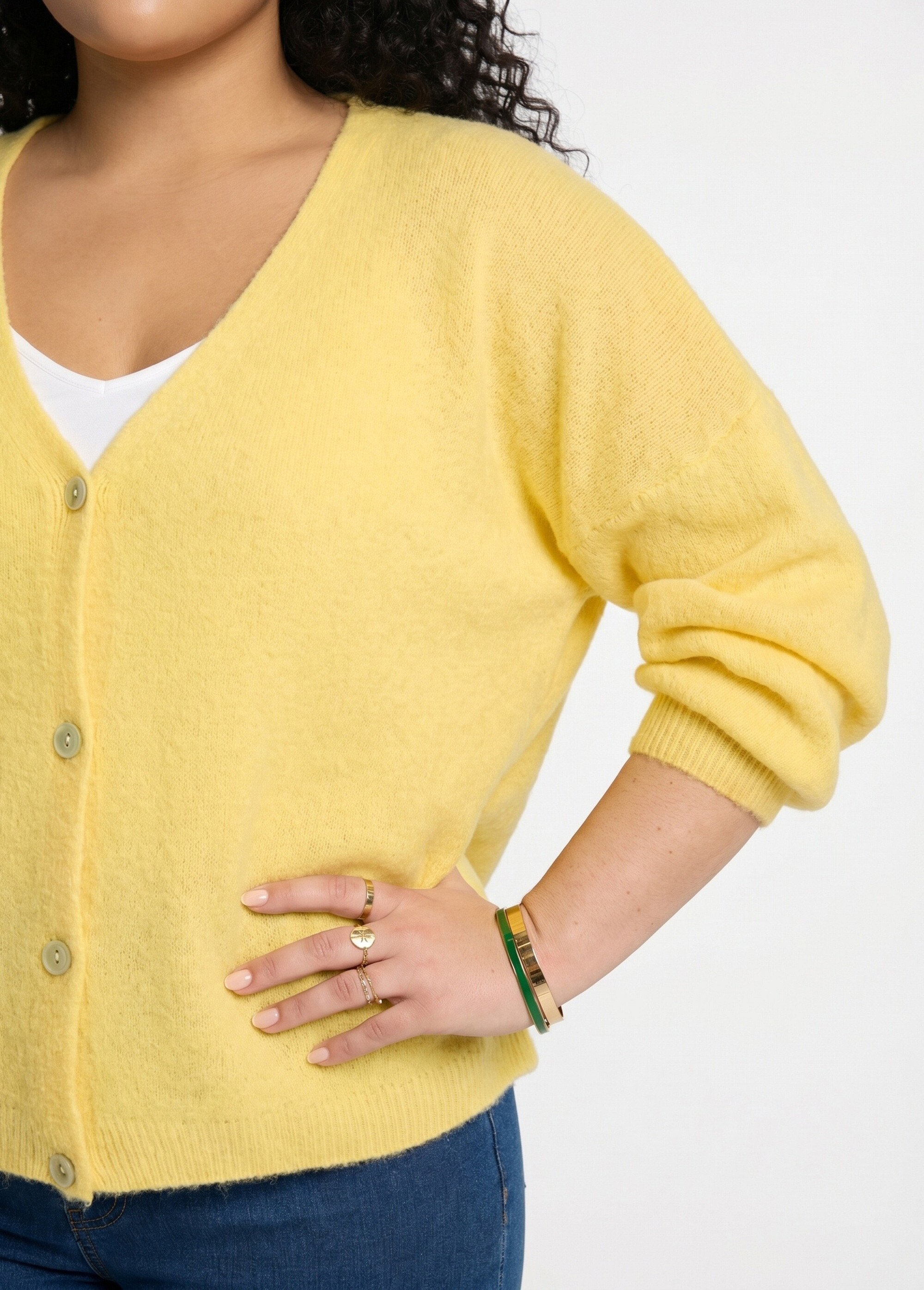 Gilet maille avec alpaga, col V Femme Grande Taille Jaune MAE-31795 DE1