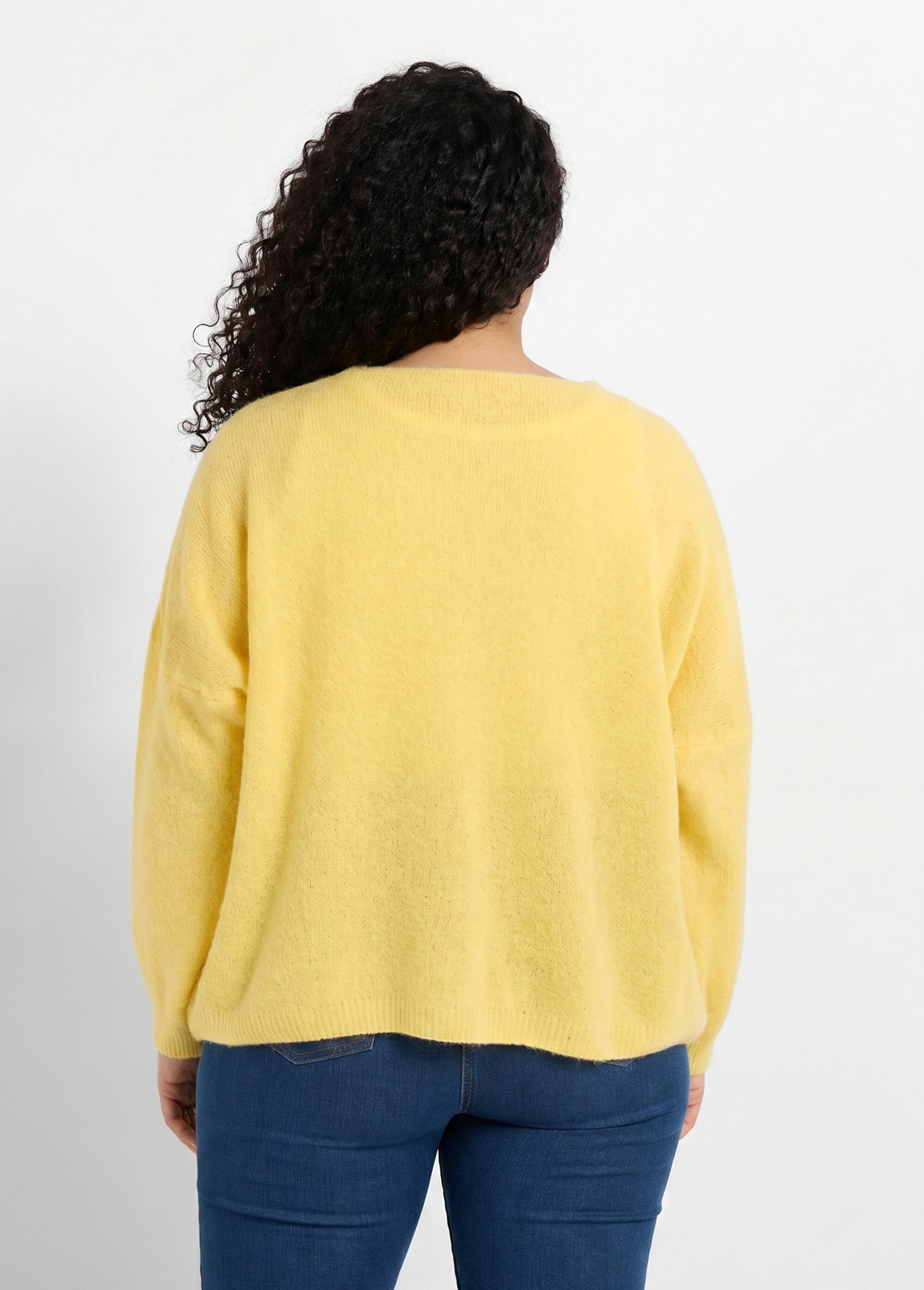 Gilet maille avec alpaga, col V Femme Grande Taille Jaune MAE-31795 DO1
