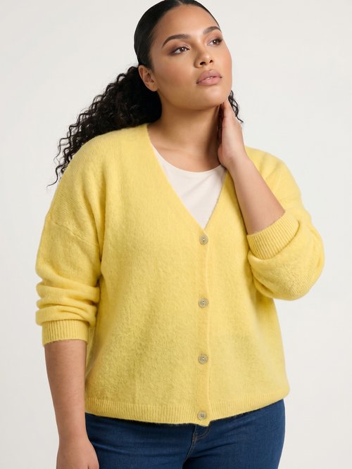 Gilet maille avec alpaga, col V Femme Grande Taille Jaune MAE-31795 MV1