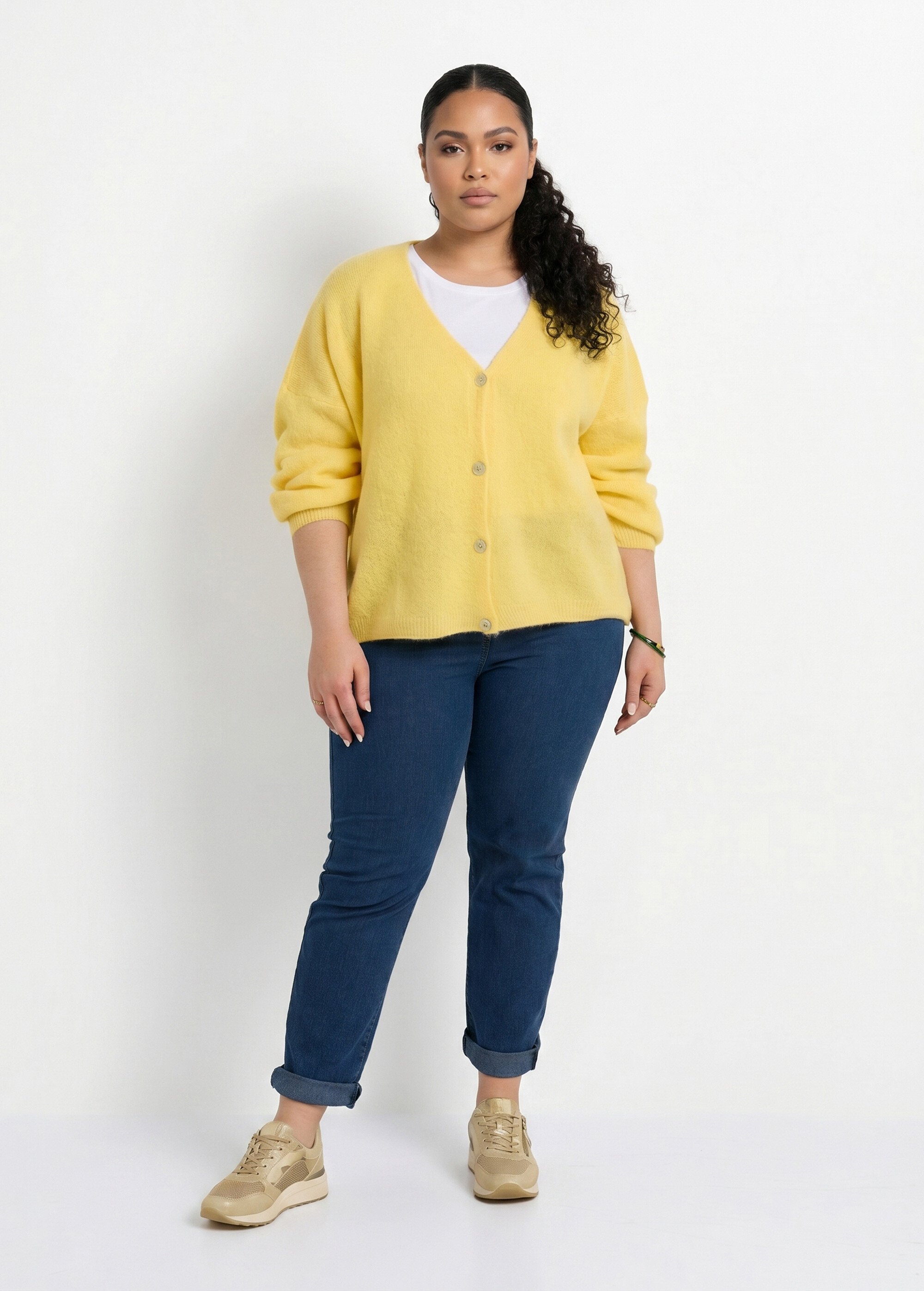Gilet maille avec alpaga, col V Femme Grande Taille Jaune MAE-31795 SI1