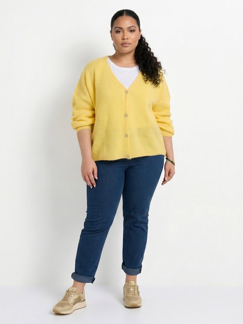 Gilet maille avec alpaga, col V Femme Grande Taille Jaune MAE-31795 SI1
