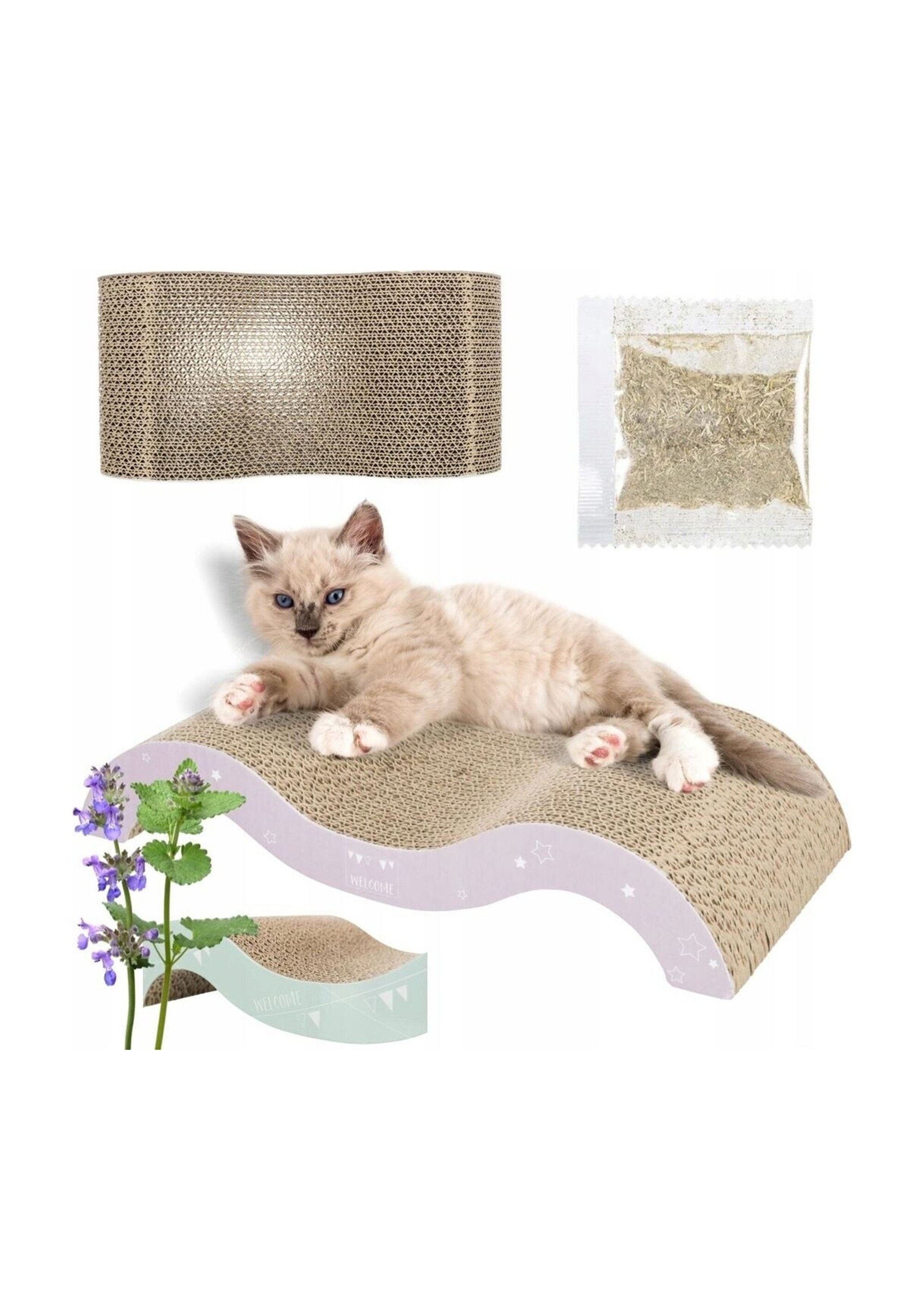 Griffoir carton forme vague, pour chat MAUVE ET MENTHE TRX-48012 SI1