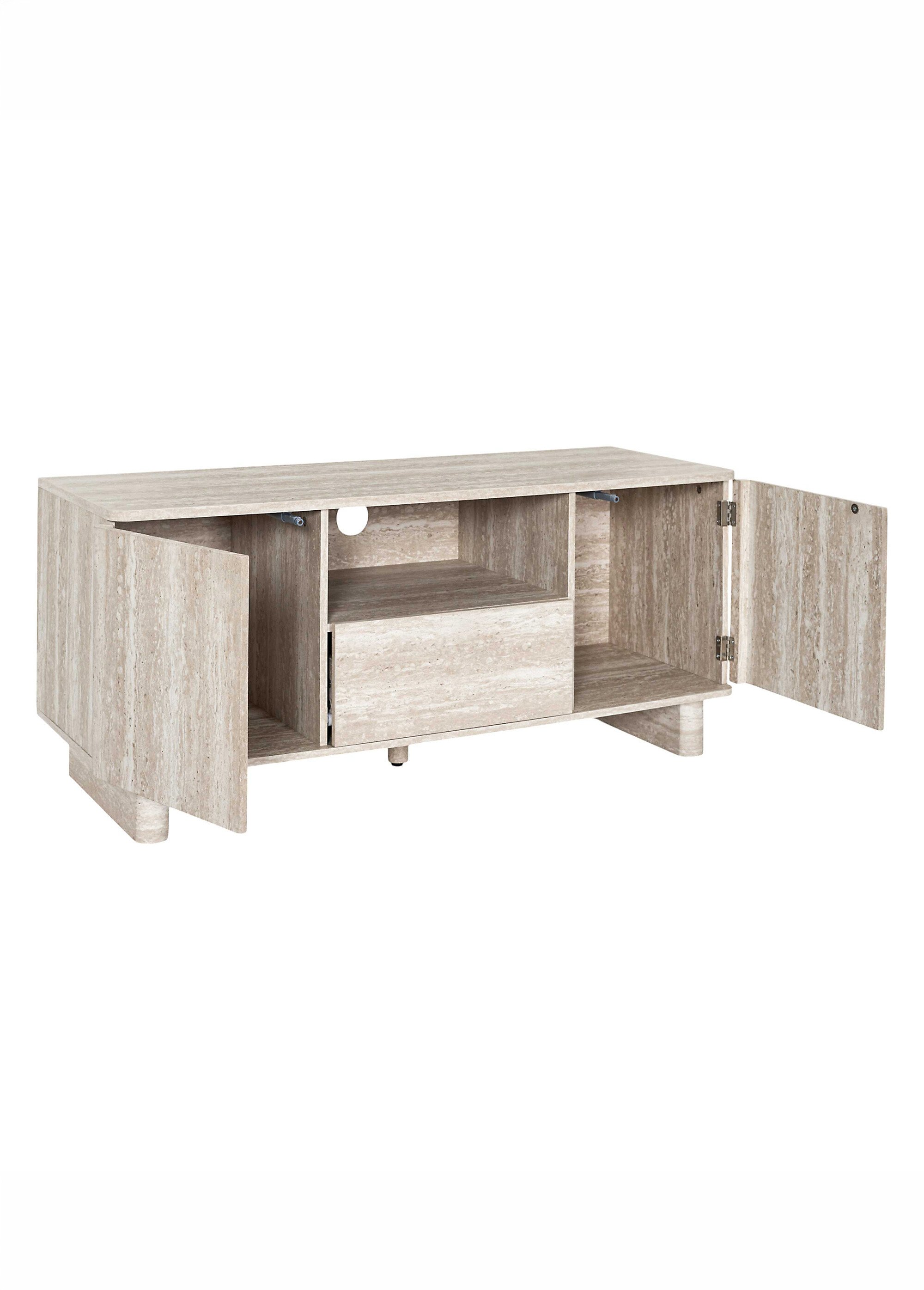 Meuble TV 3 portes, aspect pierre travertin BEIGE CMP-HD7777 DE2