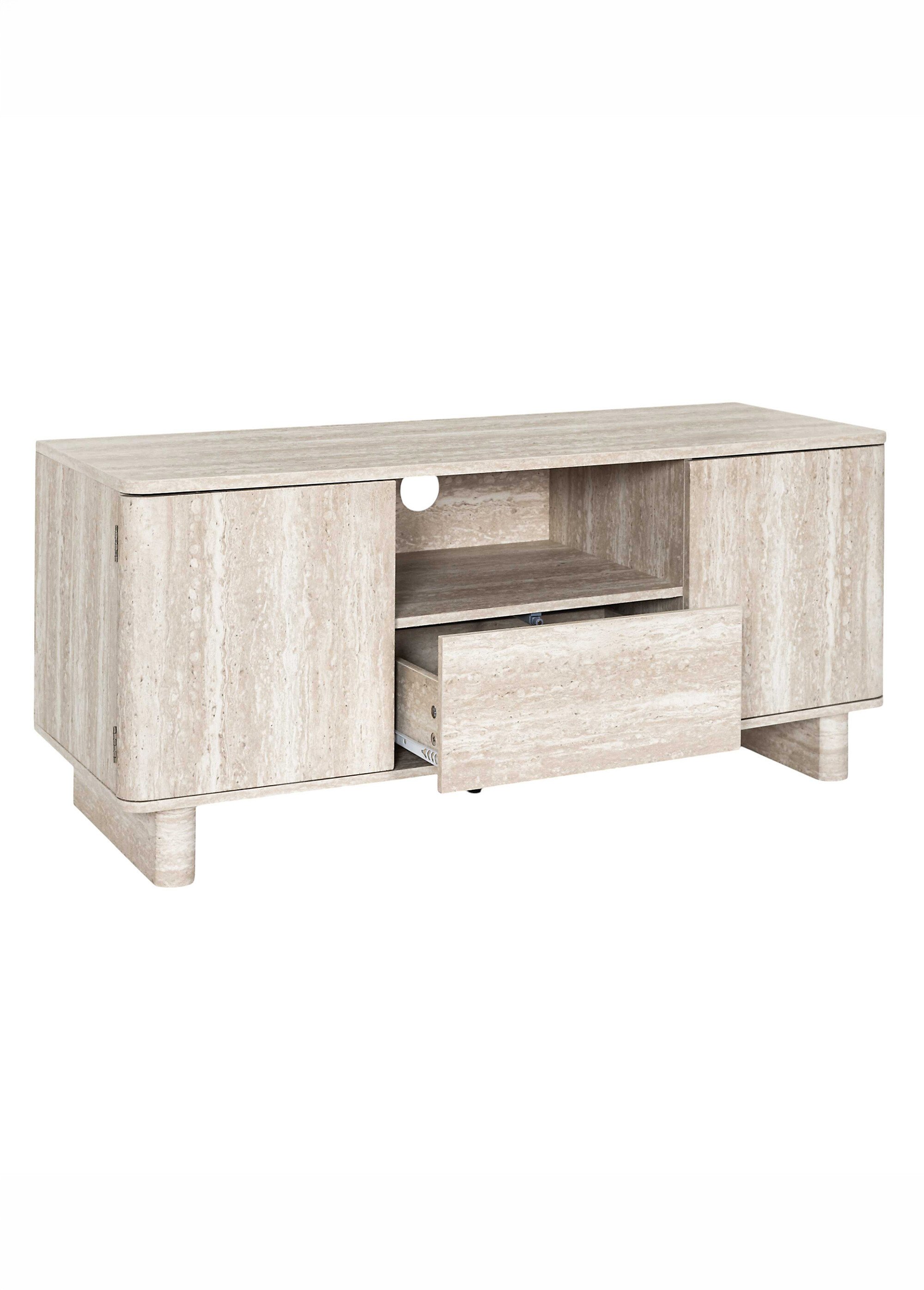 Meuble TV 3 portes, aspect pierre travertin BEIGE CMP-HD7777 DE3