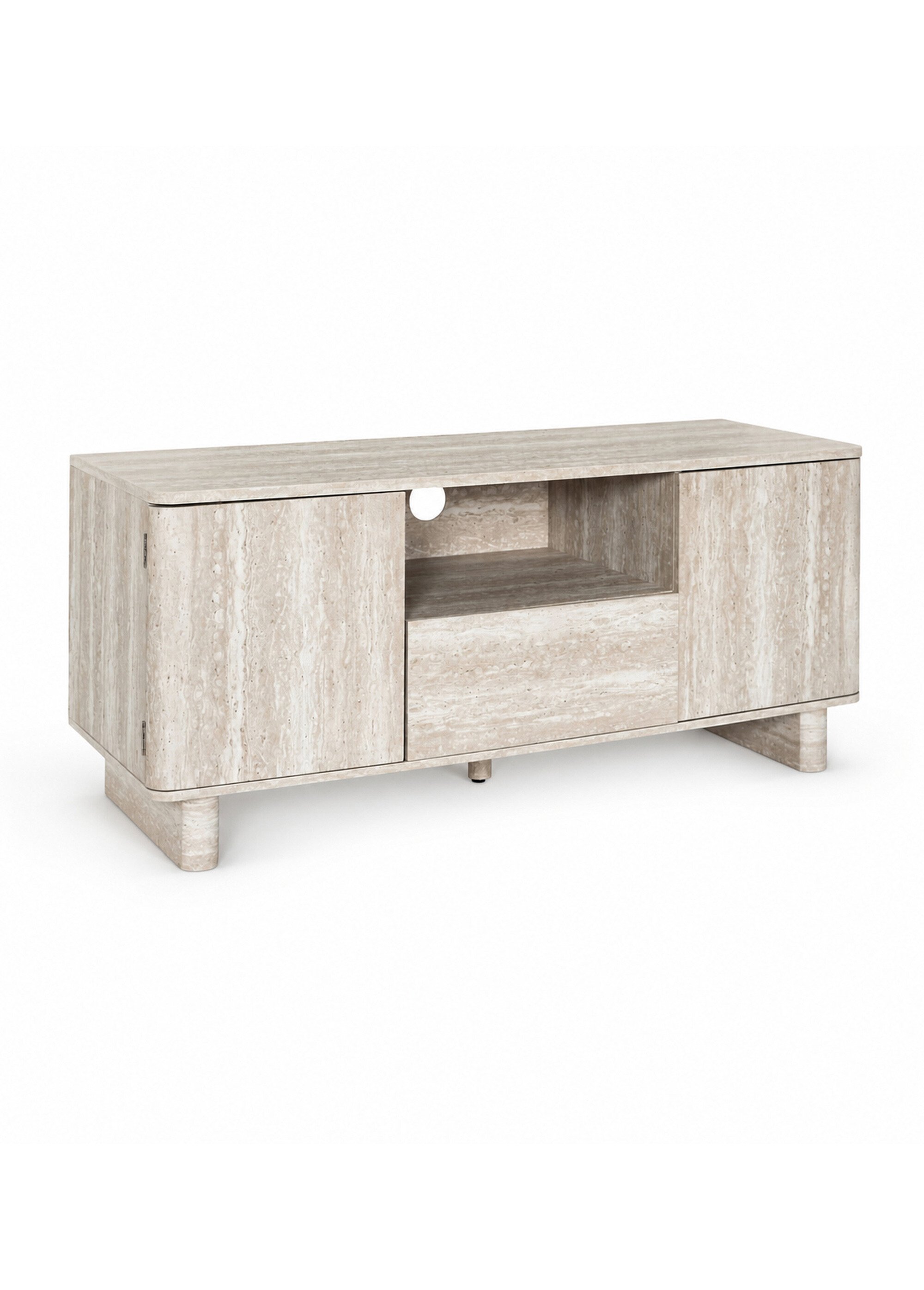 Meuble TV 3 portes, aspect pierre travertin