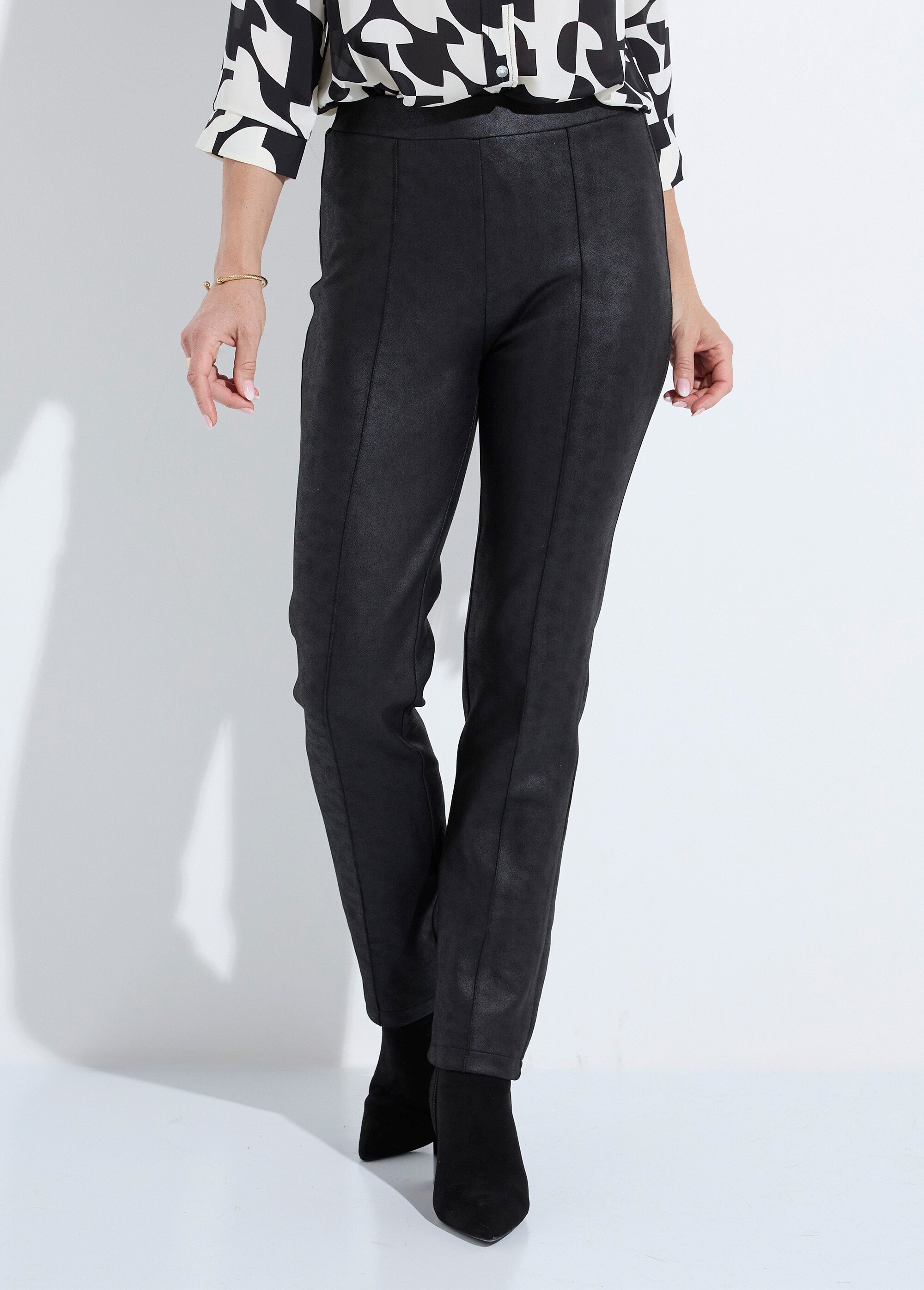 Pantalon droit ceinture semi-élastiquée aspect peau Femme Noir NINON FA1