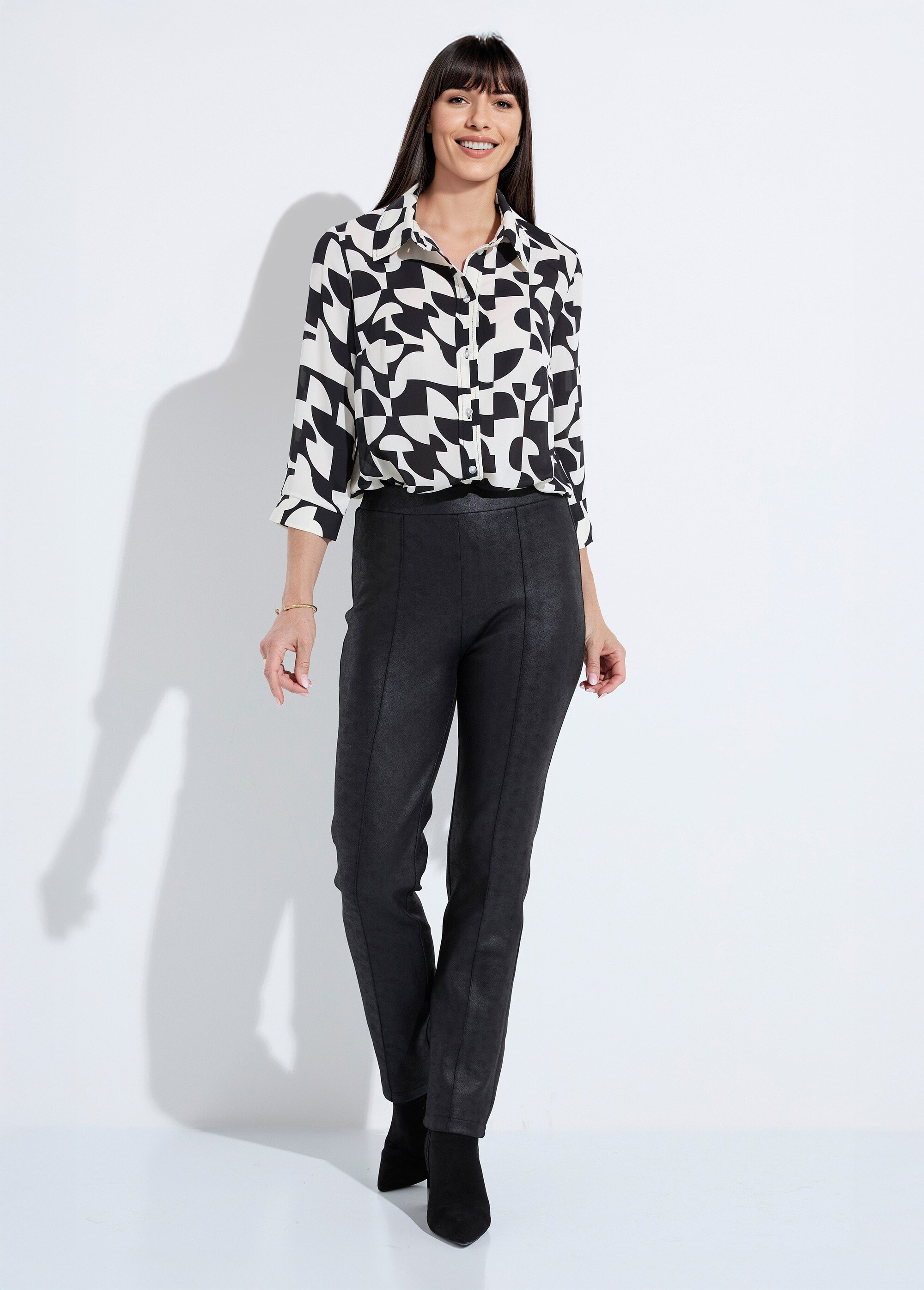 Pantalon droit ceinture semi-élastiquée aspect peau Femme Noir NINON SF1