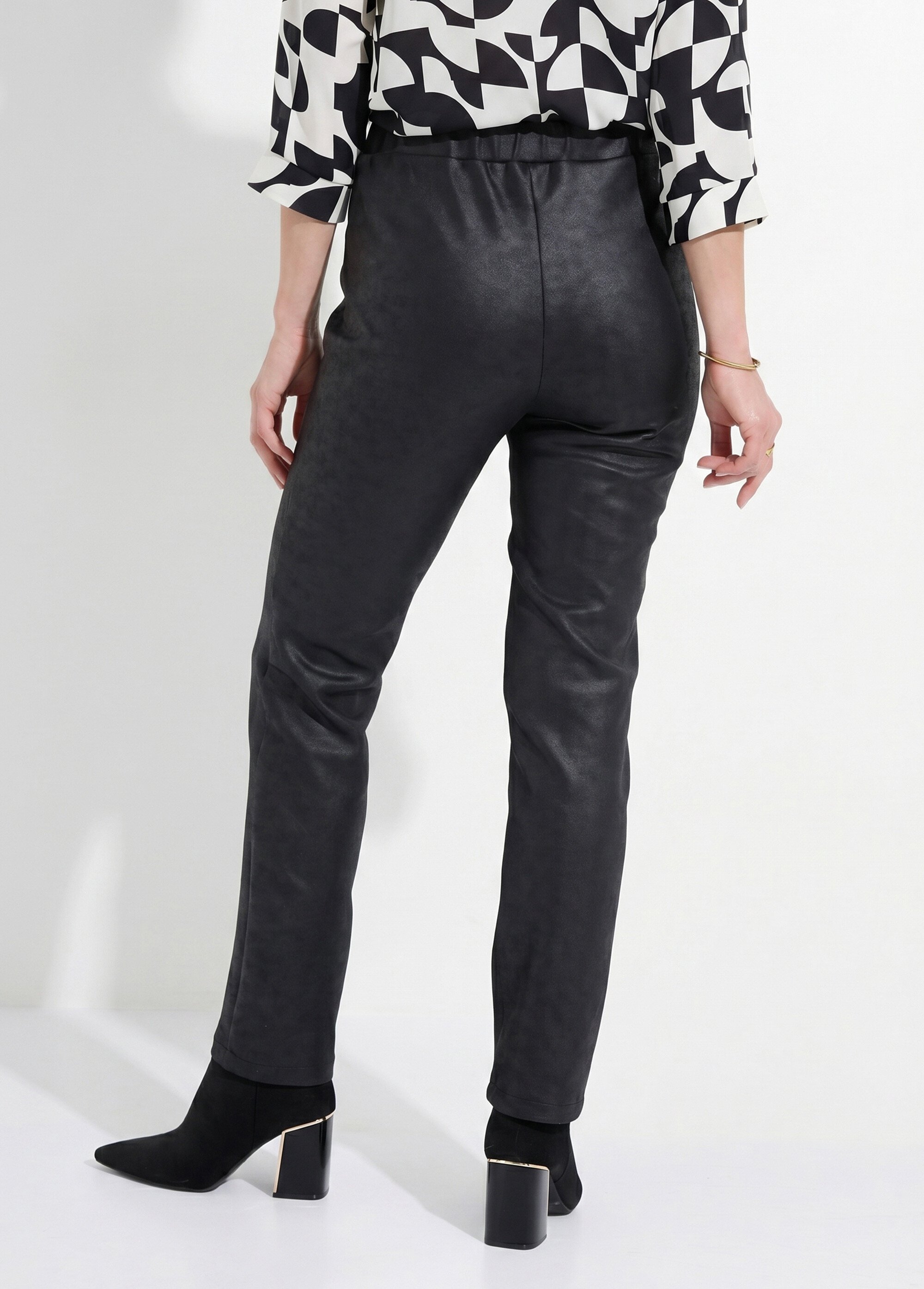 Pantalon droit enduit, semi-élastiqué Femme Noir NINON DO1