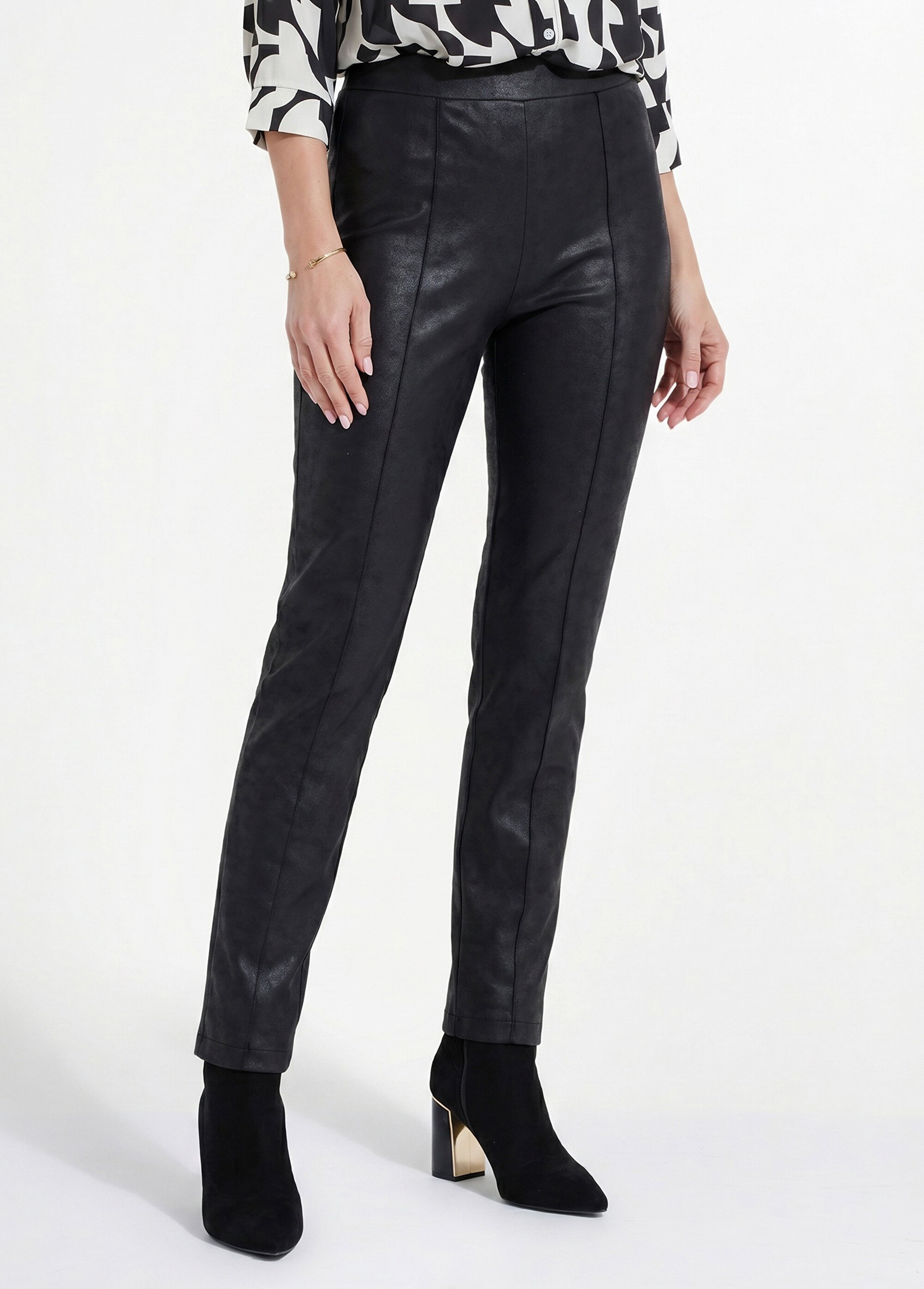 Pantalon droit enduit, semi-élastiqué Femme Noir NINON FA1