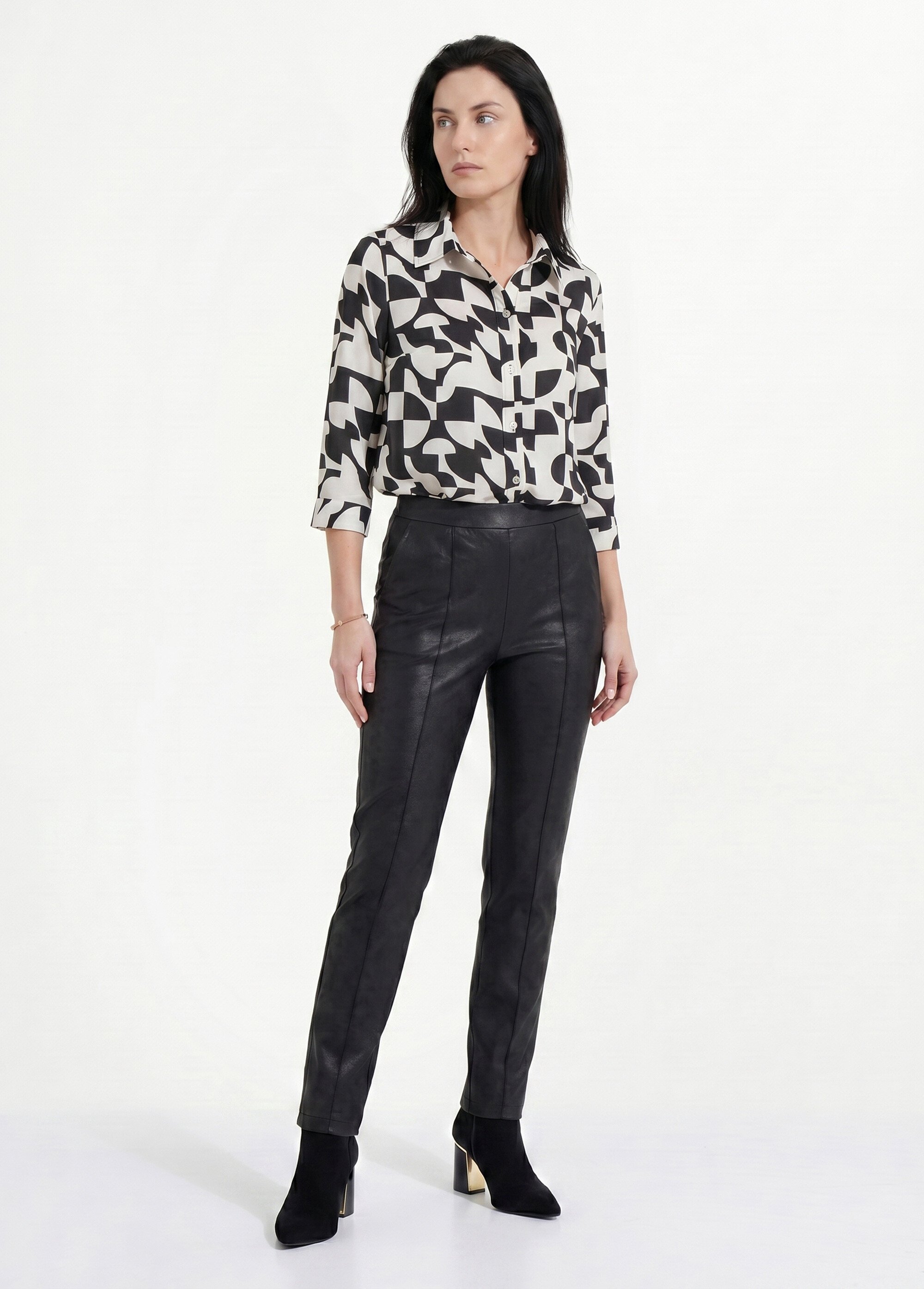 Pantalon droit enduit, semi-élastiqué Femme Noir NINON SI1
