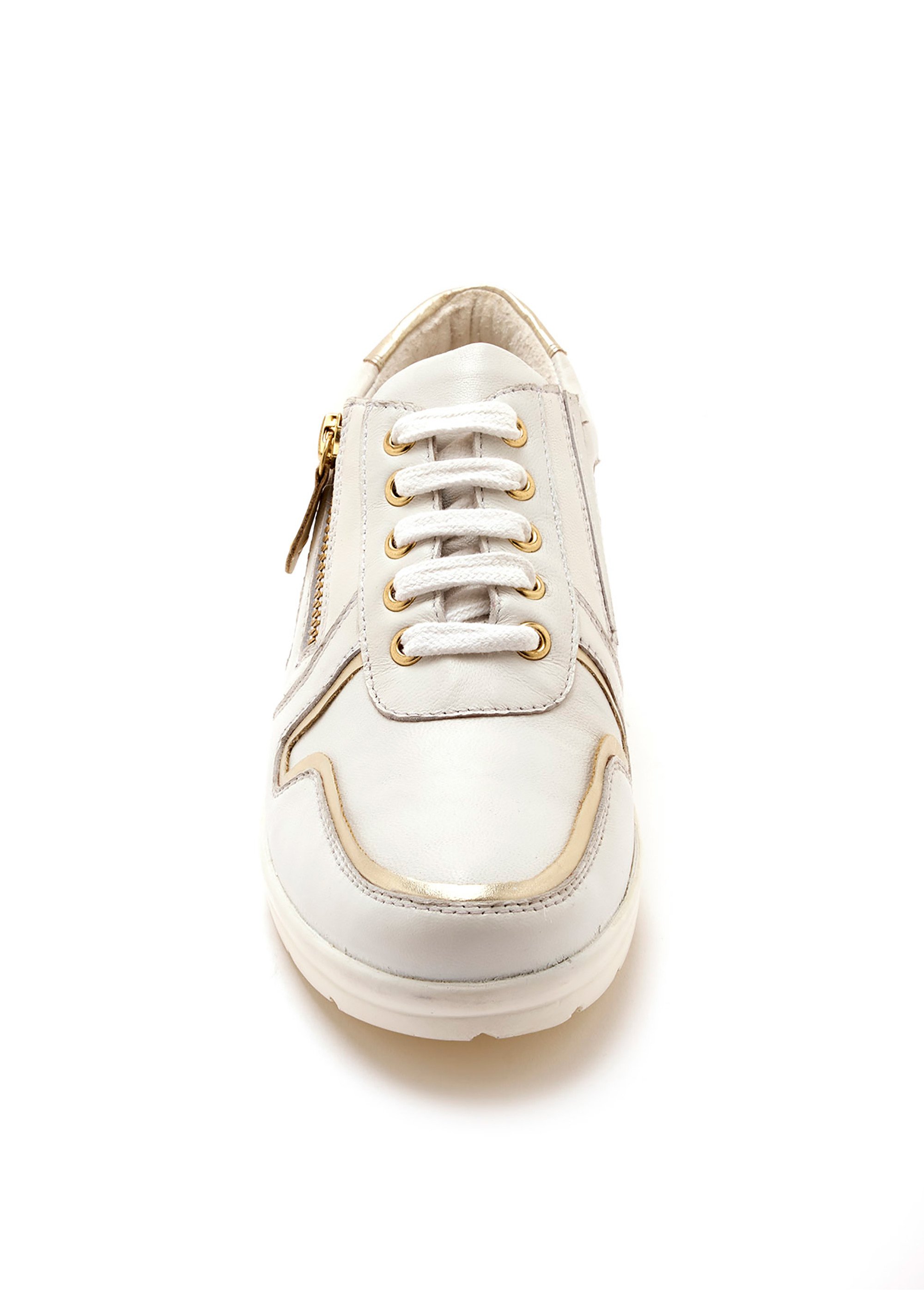 Baskets cuir lacées et zippées largeur confort Femme Blanc WAGOLDIE DE1