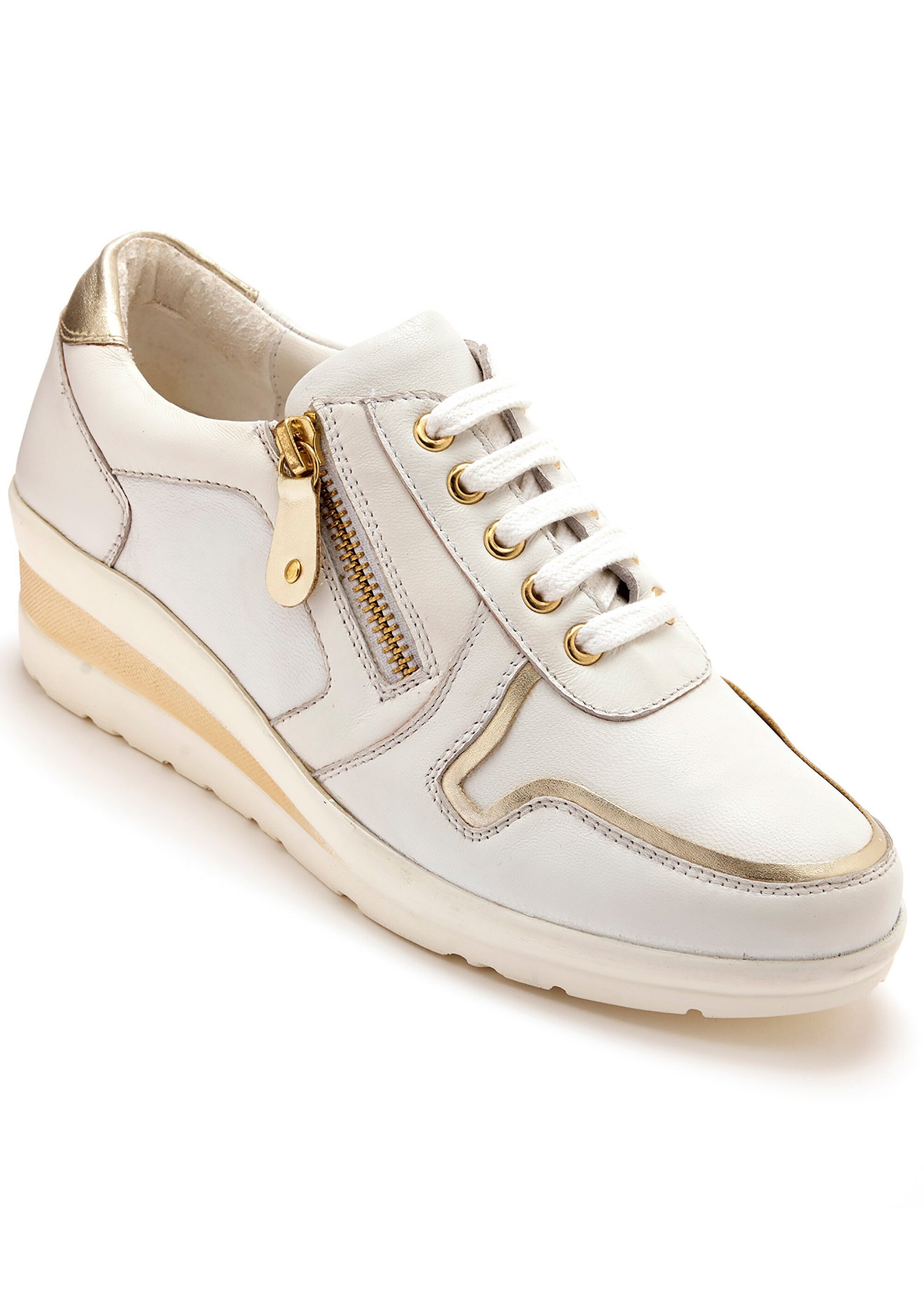 Baskets cuir lacées et zippées largeur confort Femme Blanc WAGOLDIE FA1