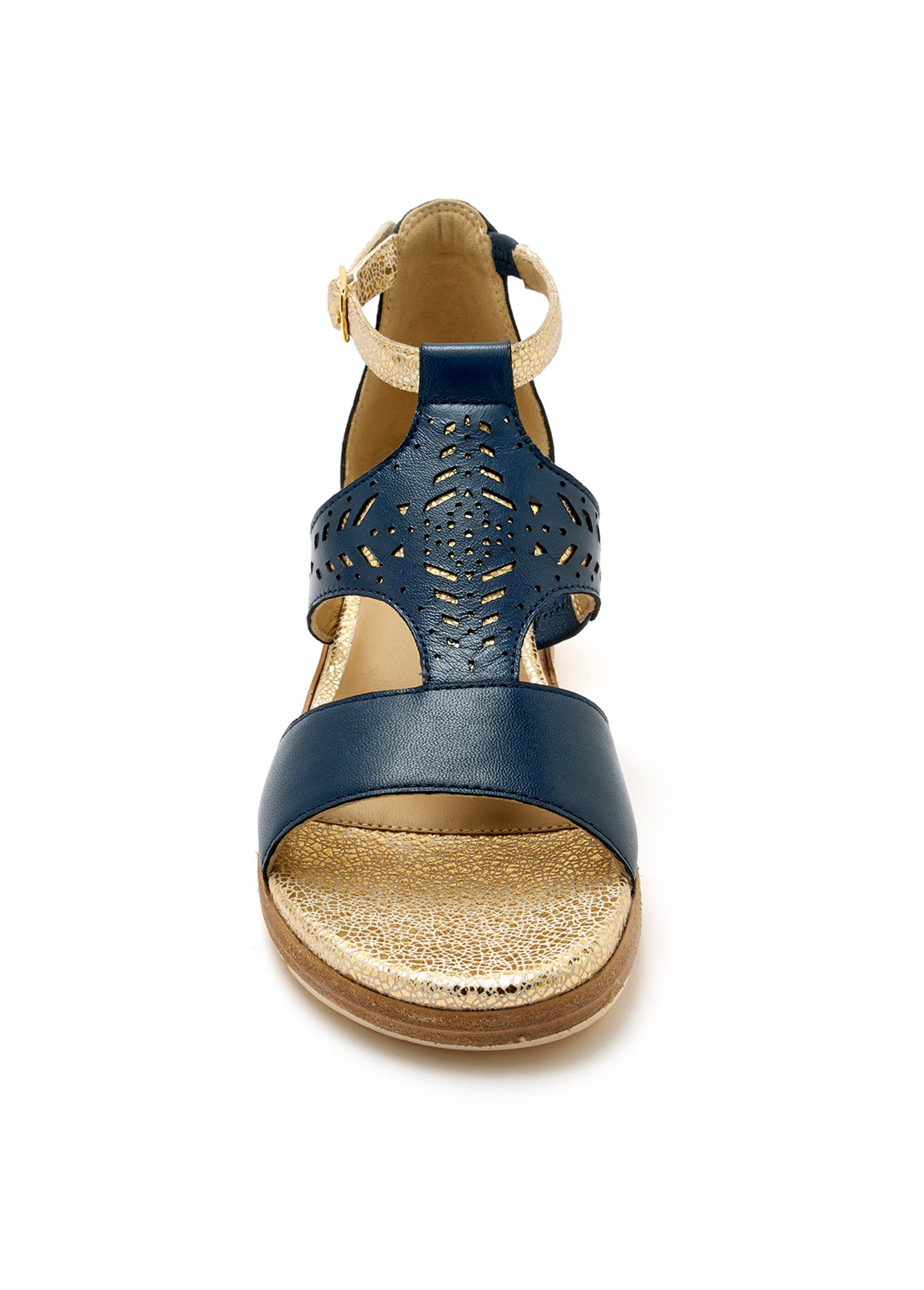 Sandales en cuir ajouré, largeur confort Femme Bleu WAMARTHA FA2