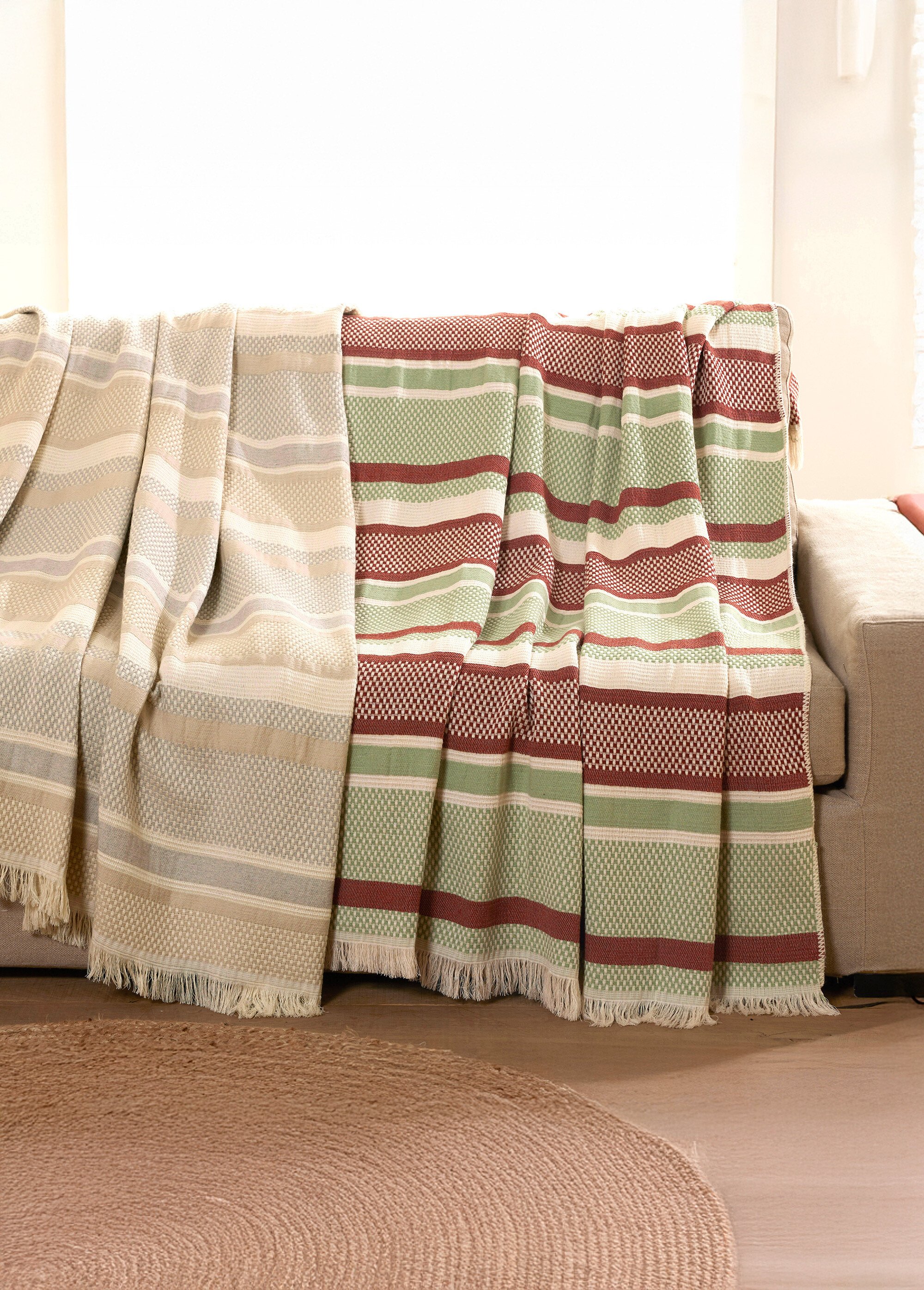 Plaid jeté de canapé uni ou rayé Orange ROC SI1