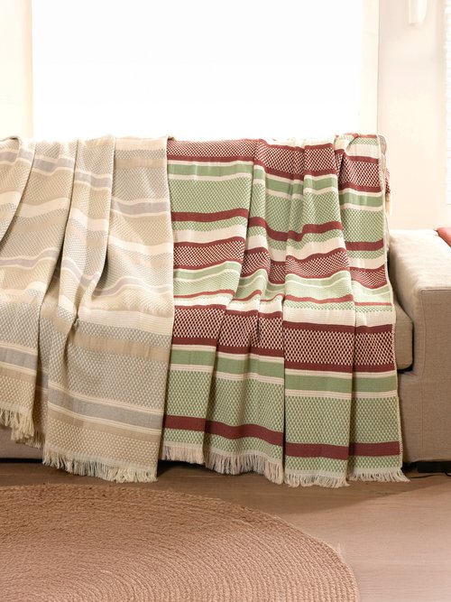 Plaid jeté de canapé uni ou rayé Orange ROC SI1