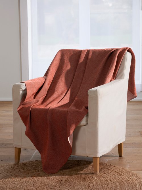 Plaid jeté de canapé uni ou rayé Orange ROC SI1