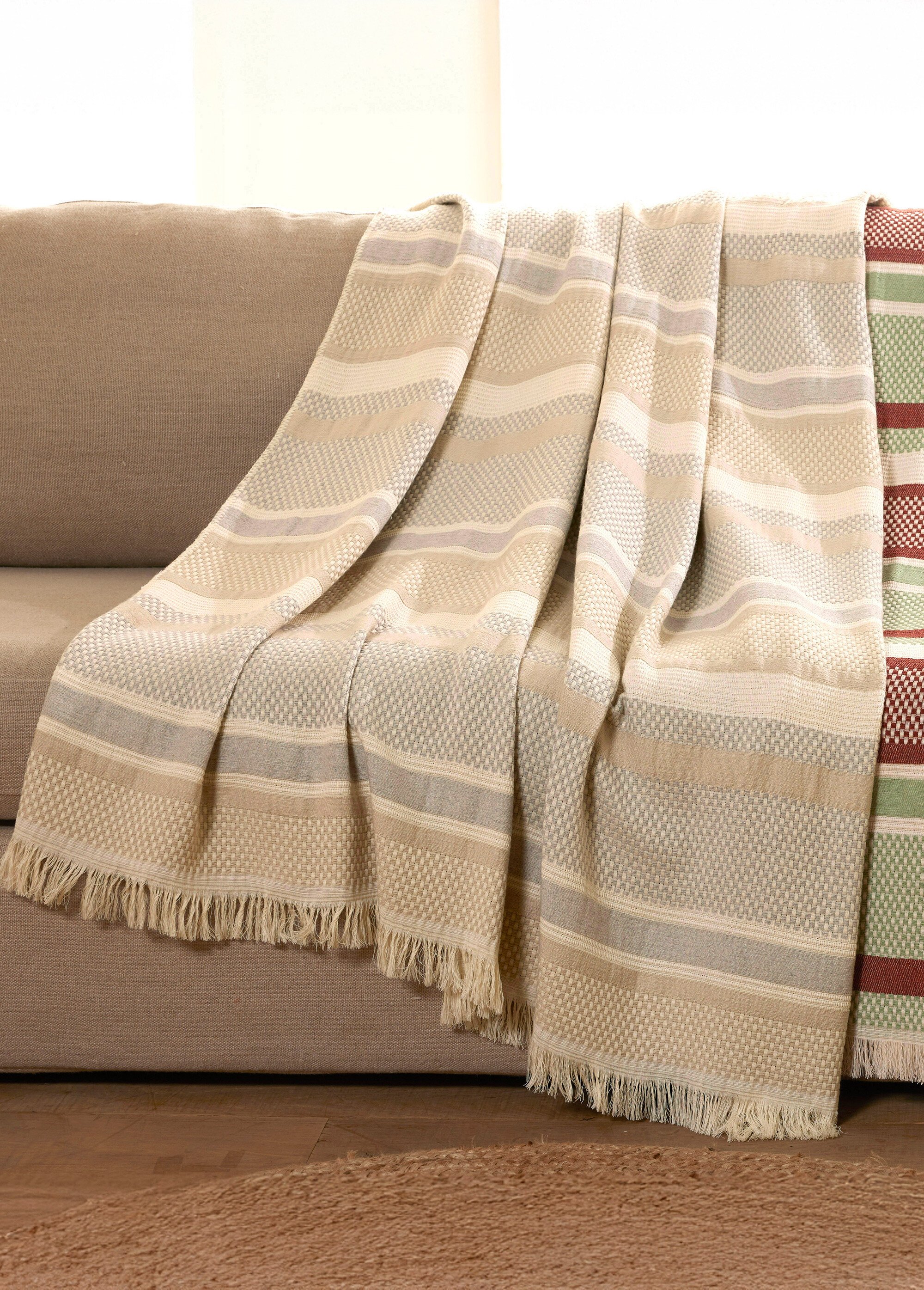 Plaid jeté de canapé uni ou rayé Gris ROC SI1