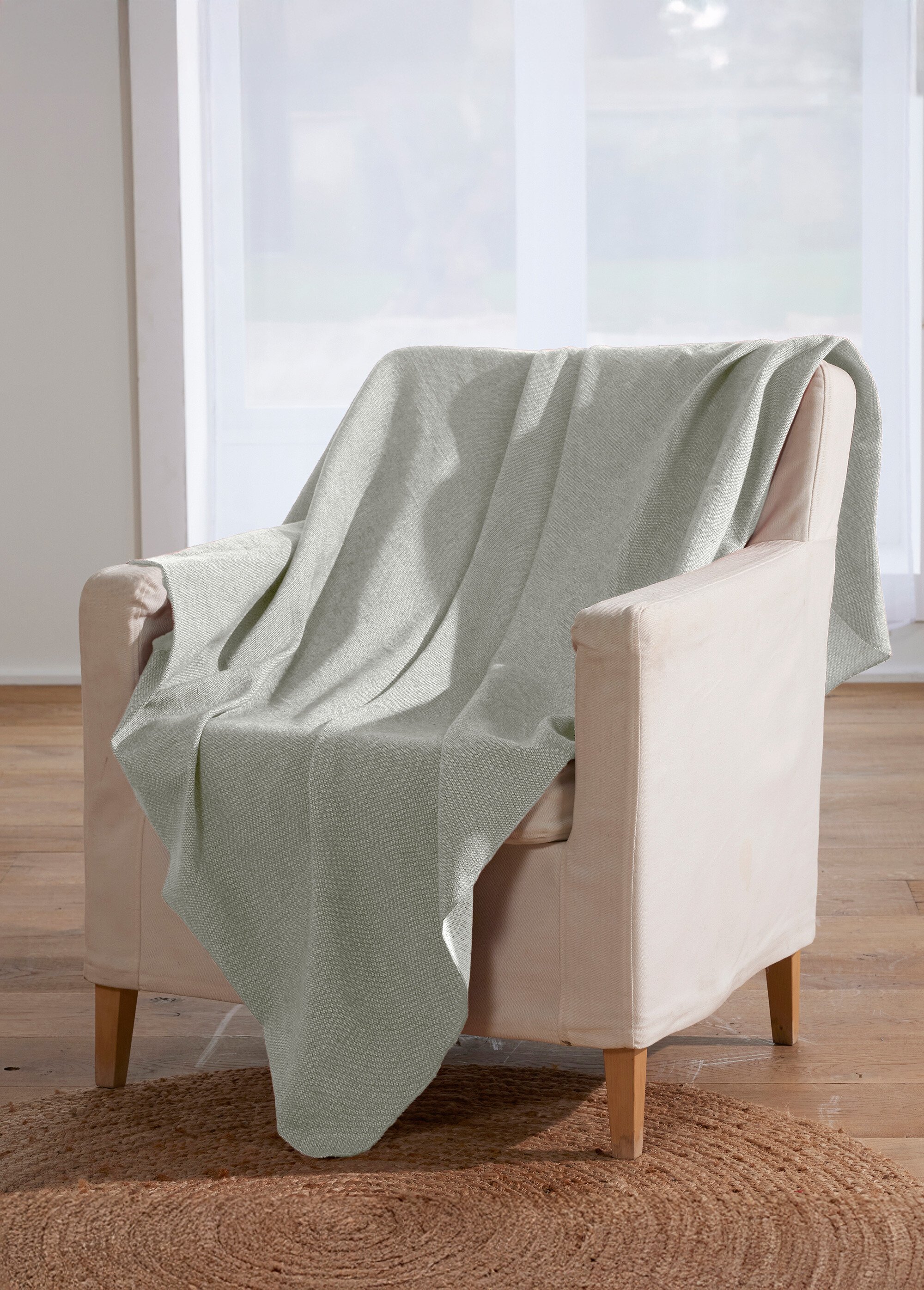 Plaid jeté de canapé uni ou rayé Gris ROC SI1