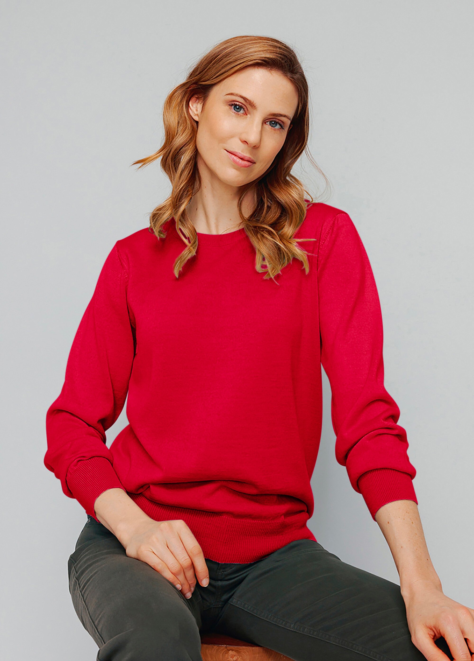 Pull col rond manches longues laine mérinos