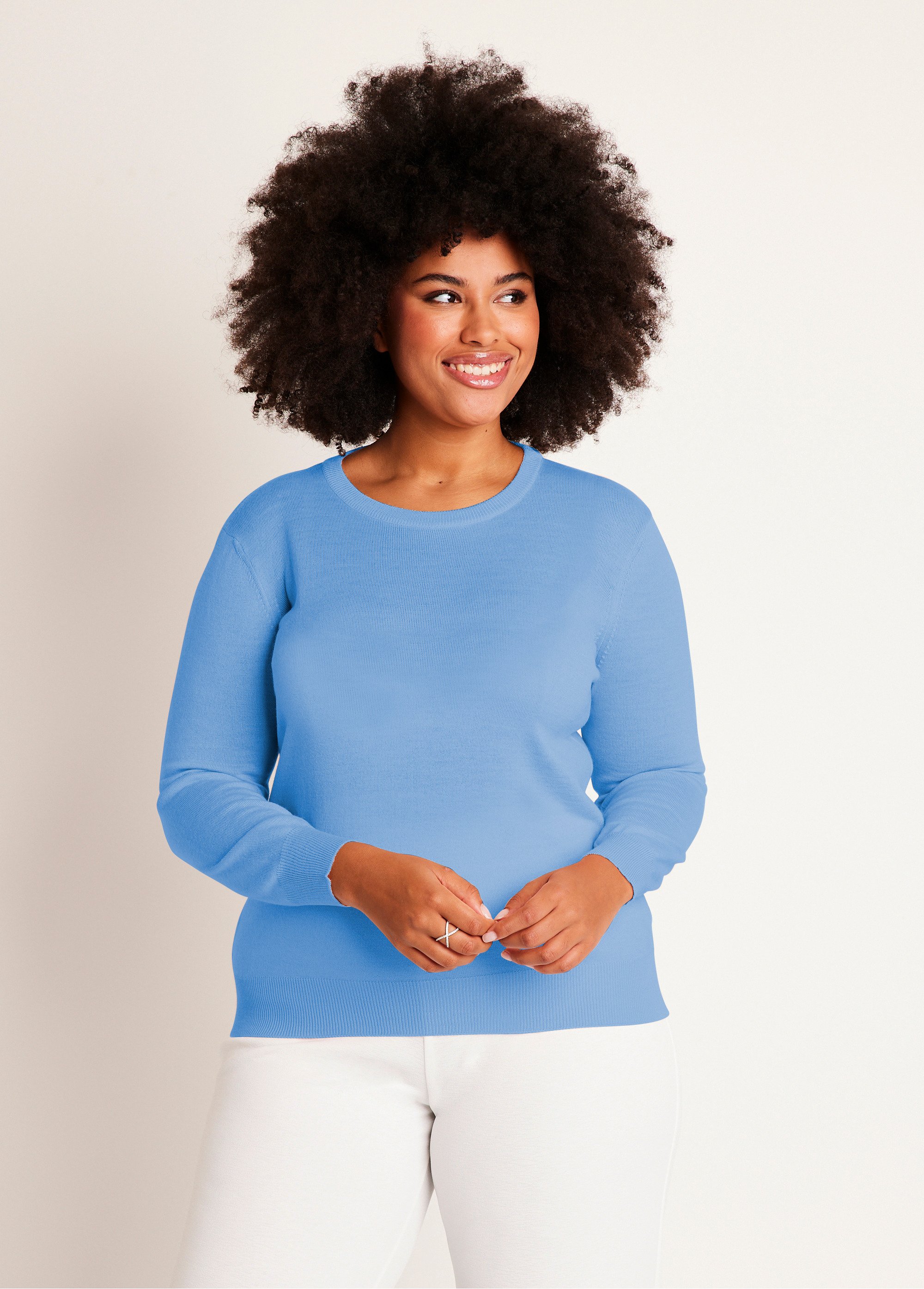 Pull col rond manches longues laine mérinos