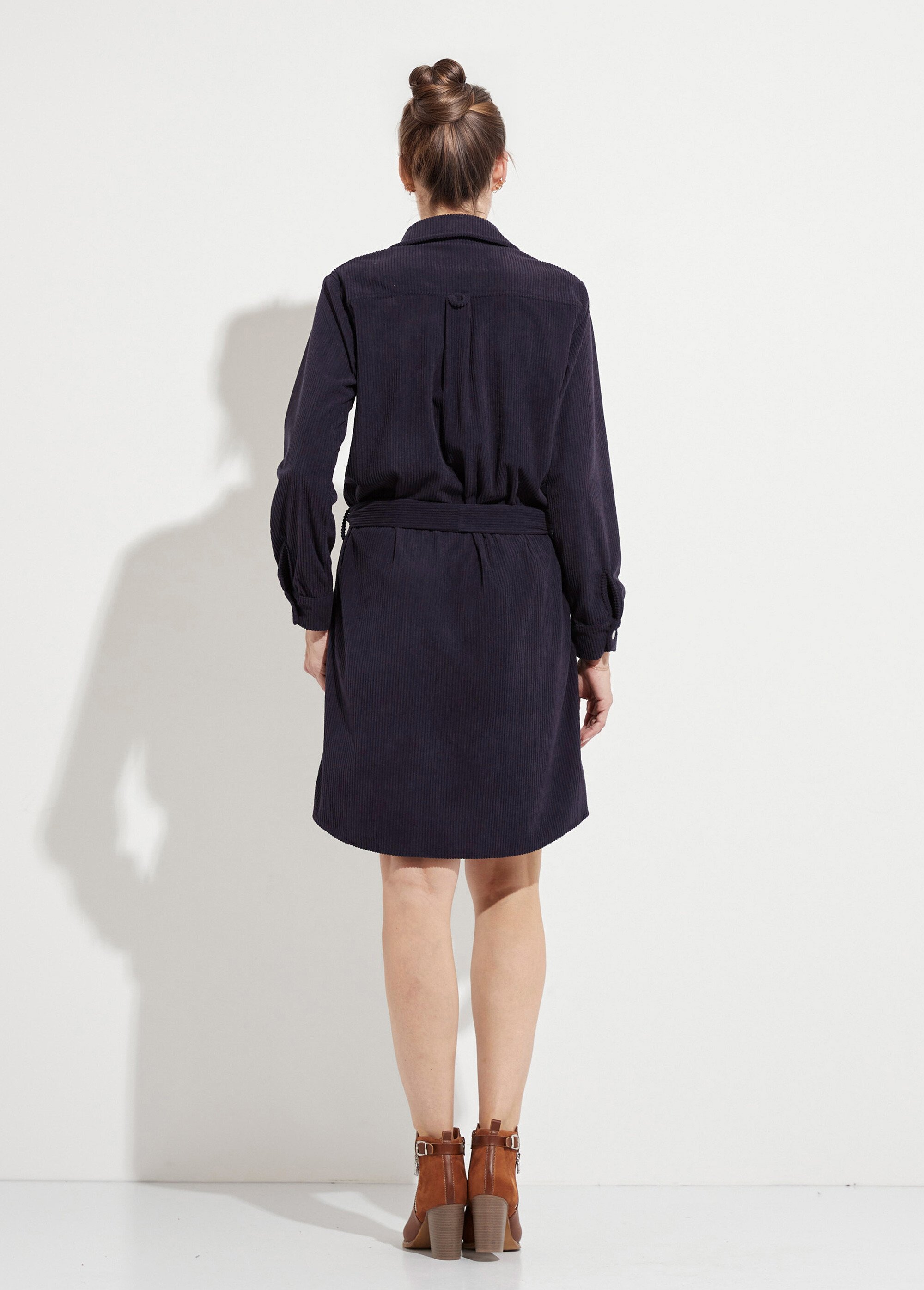 Robe-chemisier courte velours côtelé Femme Bleu HAMELLE DO1