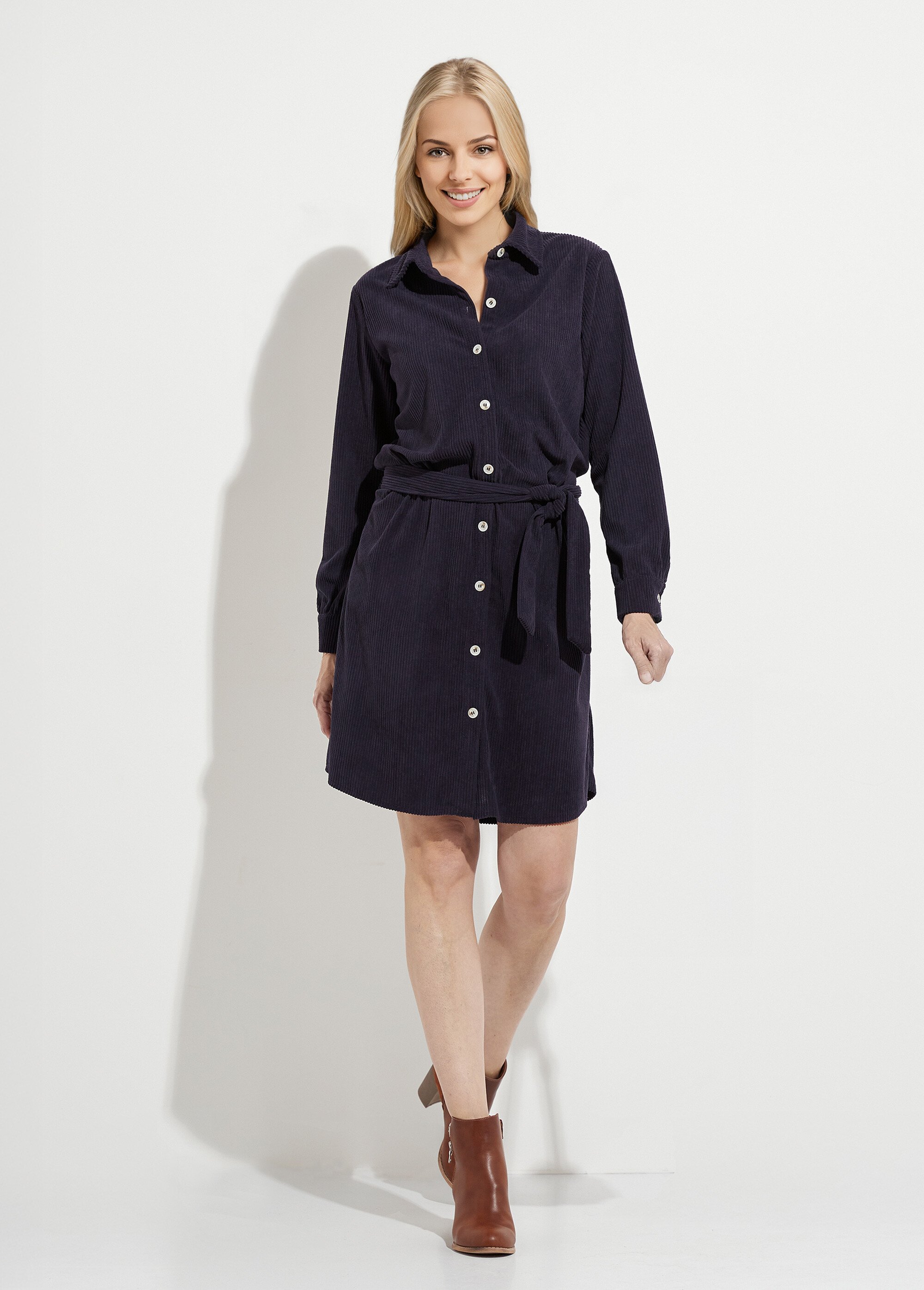 Robe-chemisier courte velours côtelé Femme Bleu HAMELLE FA1