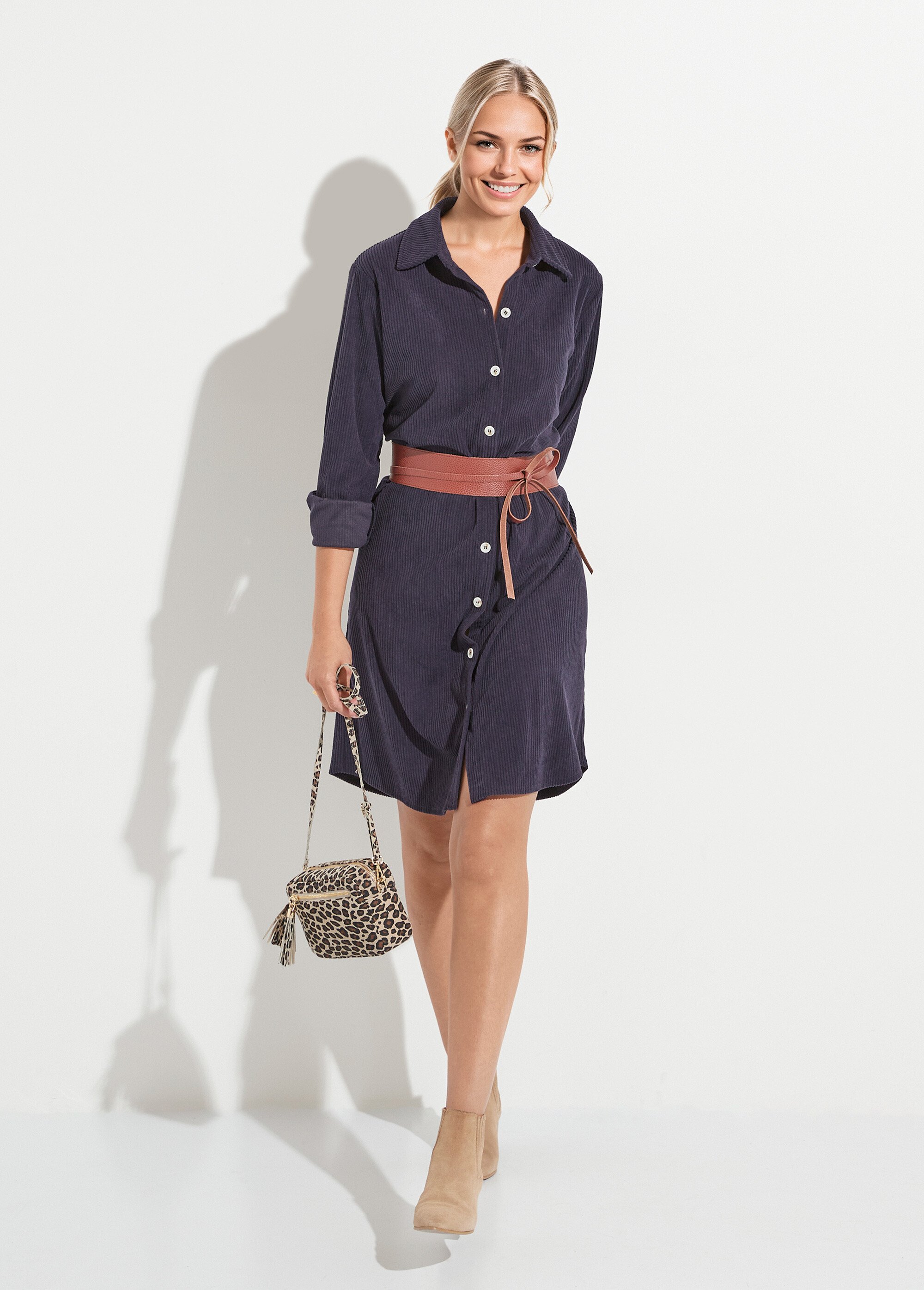 Robe-chemisier courte velours côtelé Femme Bleu HAMELLE MV1