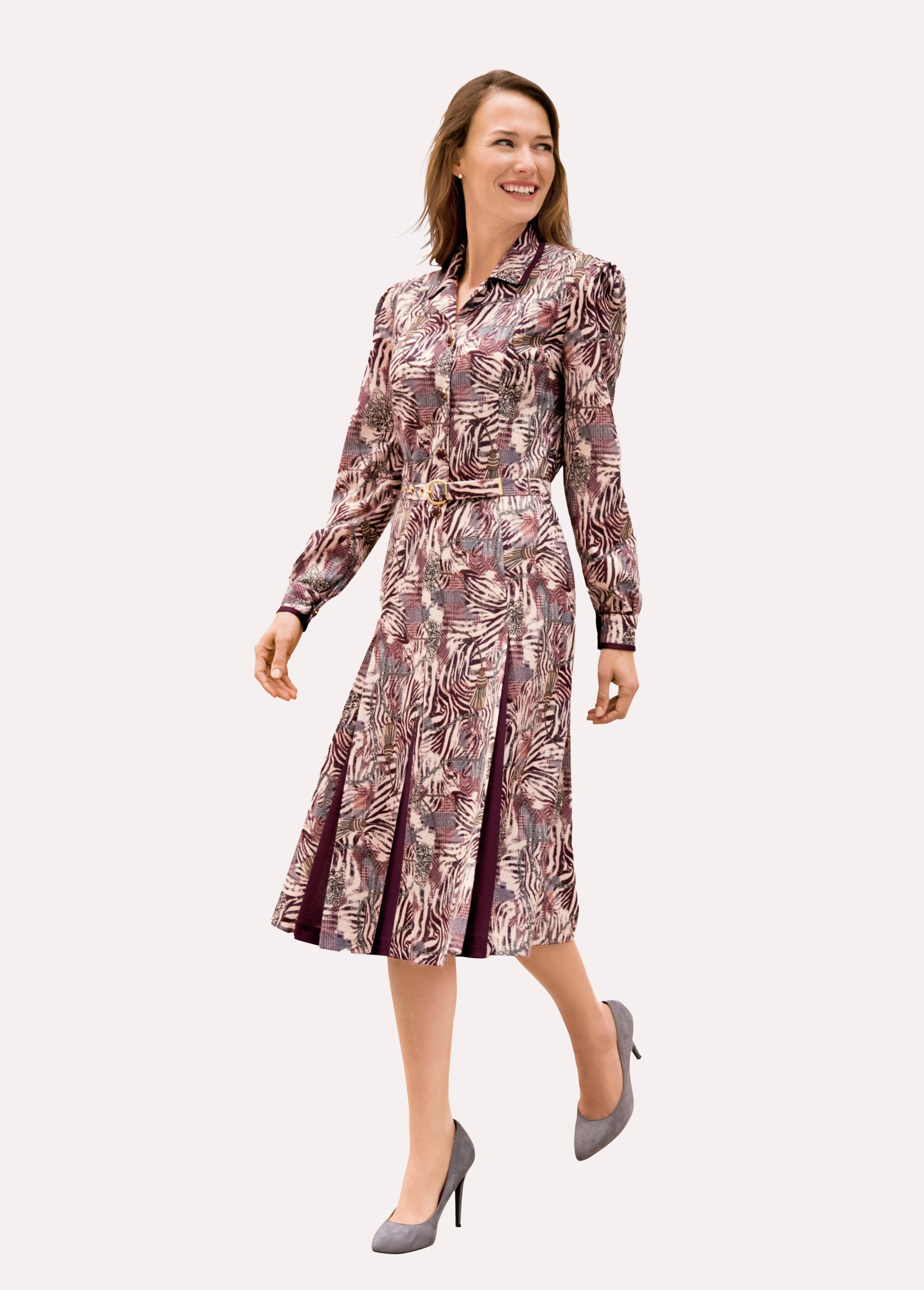 Robe mi-longue col tailleur imprimée
