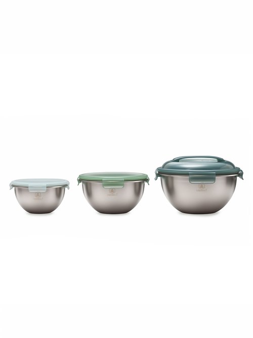 Set 3 bols acier inox, diam. 20/24/28 cm Vert 9180270 DE1