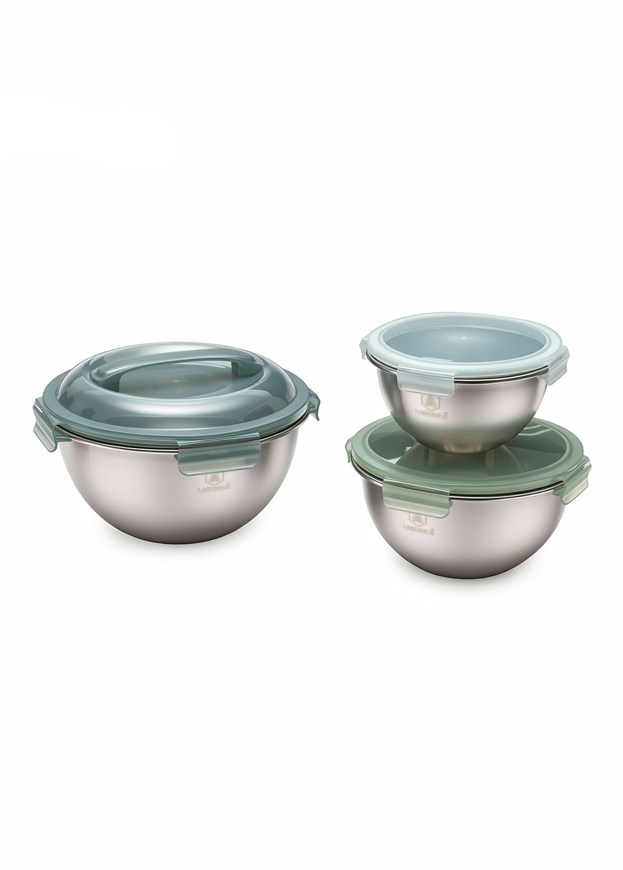 Set 3 bols acier inox, diam. 20/24/28 cm Vert 9180270 FA1
