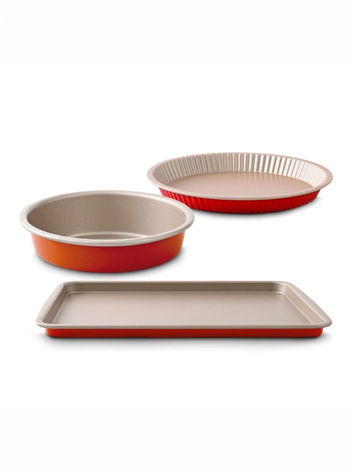 Set 3 pièces alu Moule à manqué + Moule à tarte + Plaque Orange 9180820 DE1