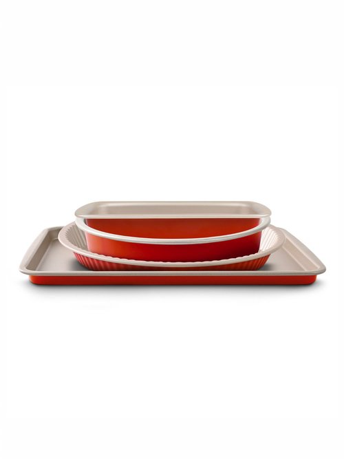 Set 4 pièces alu Moule à manqué + Moule à tarte + Plaque + Moule à cake Orange 9180825 FA1