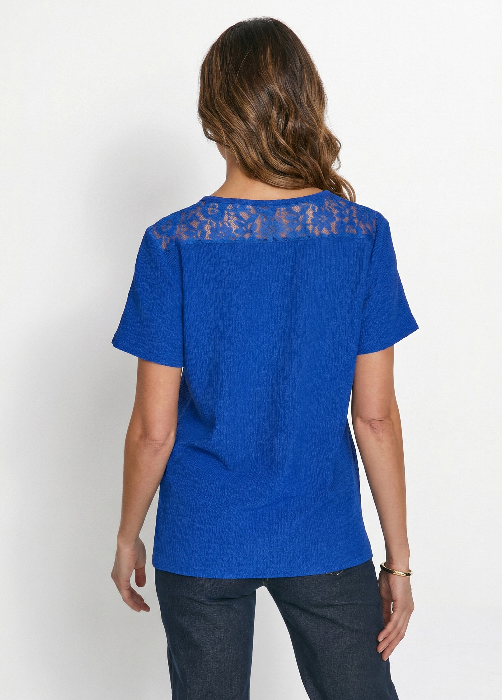 T-shirt court dentelle Femme Bleu CABAS DO1