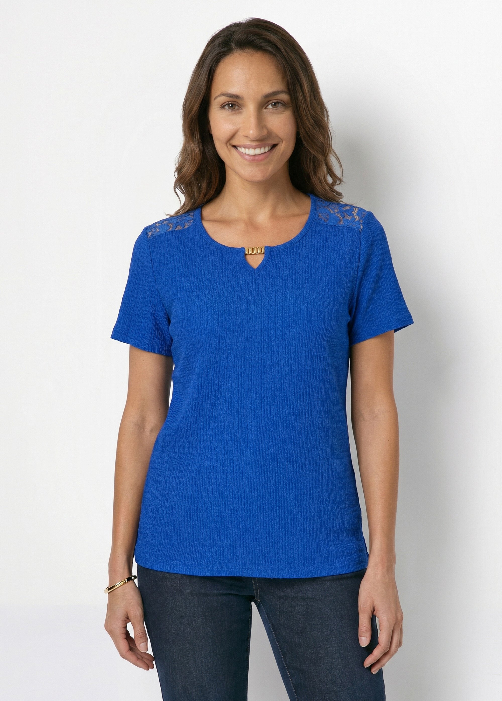 T-shirt court dentelle Femme Bleu CABAS FA1