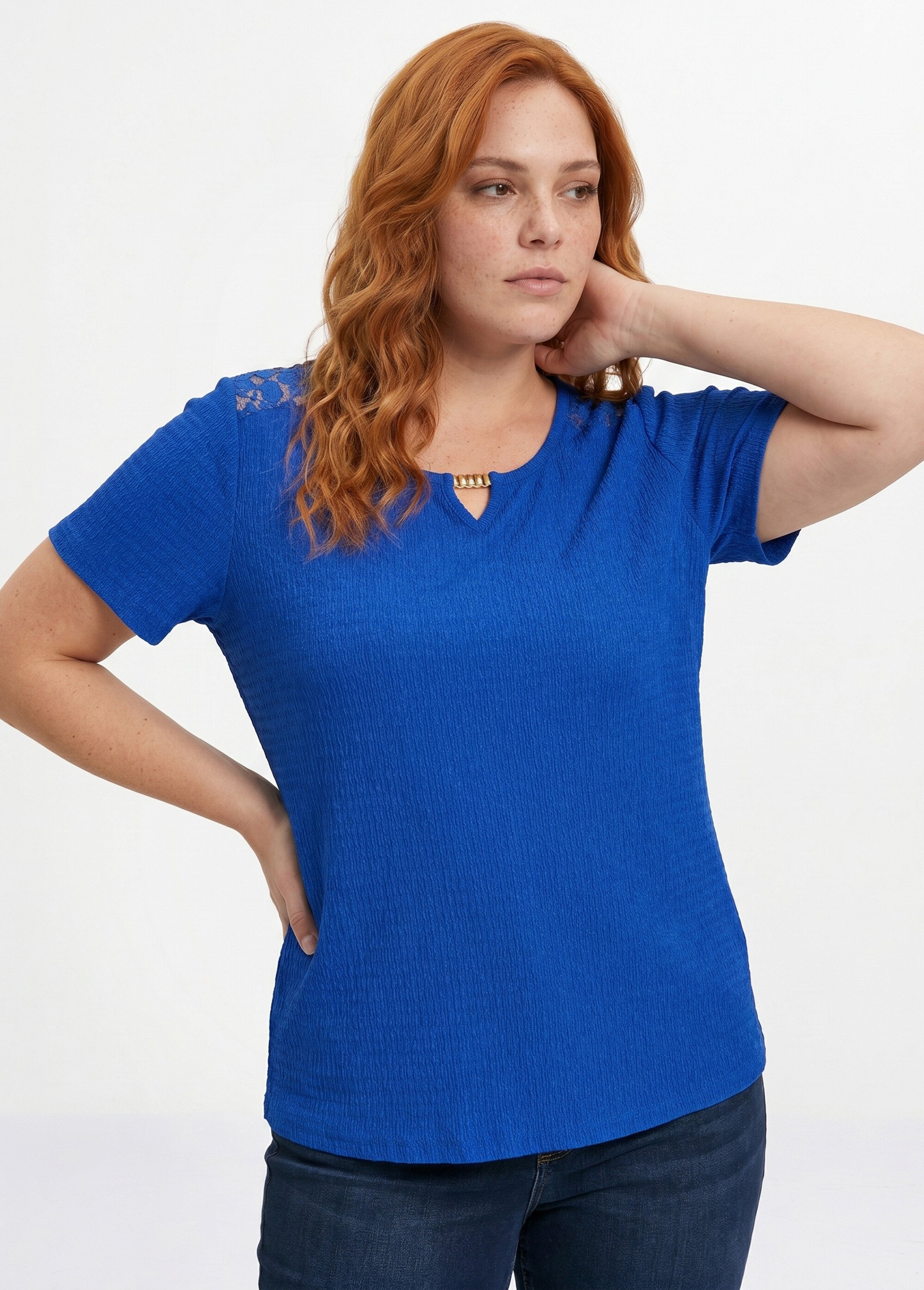 T-shirt court dentelle