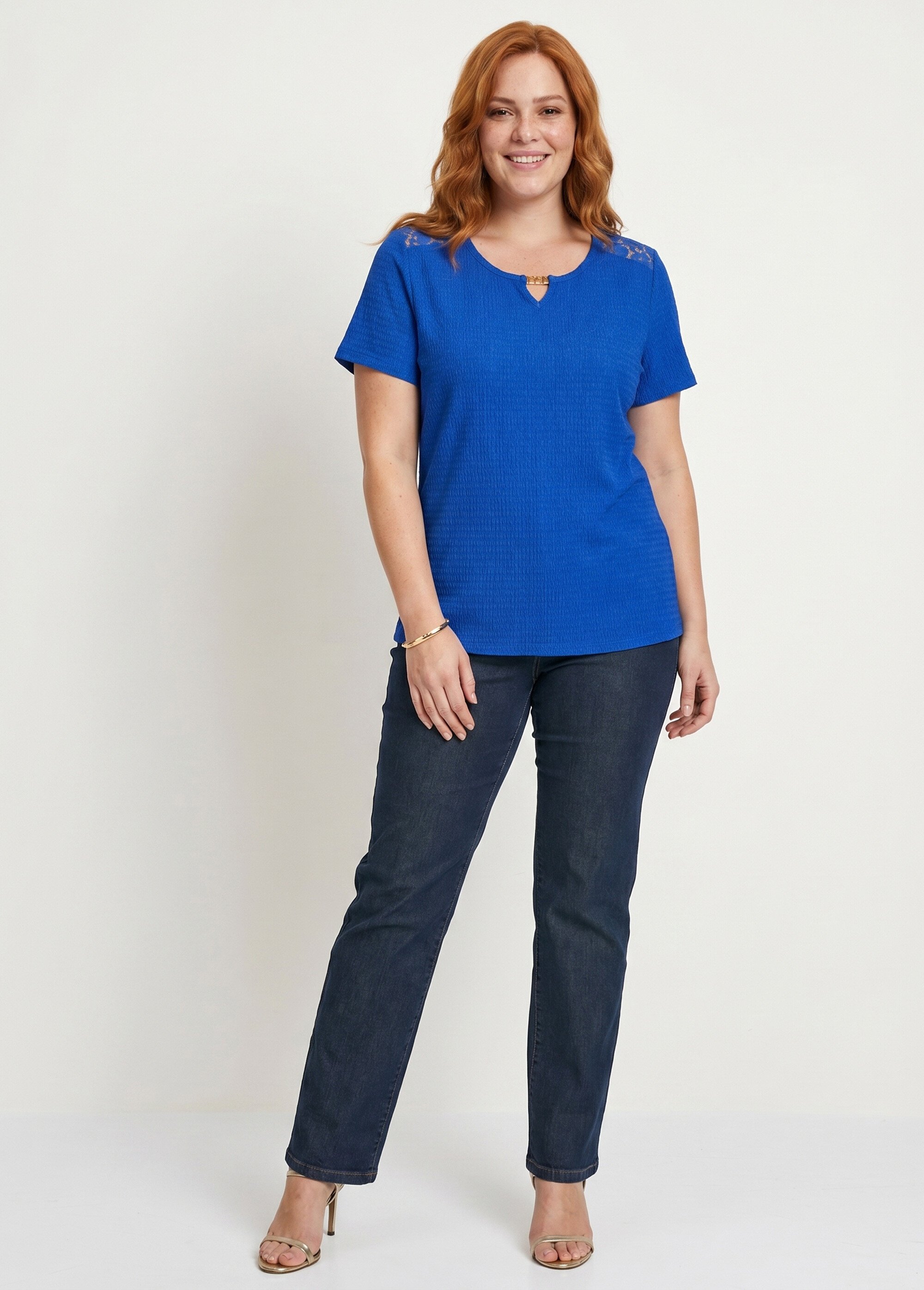 T-shirt court dentelle Femme Grande Taille Bleu CABAS SI1