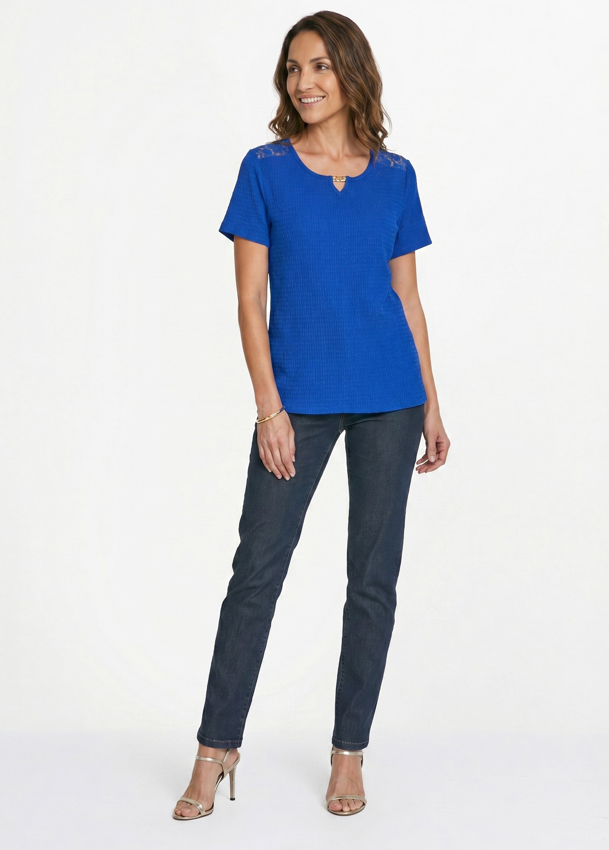 T-shirt court dentelle Femme Bleu CABAS SI1