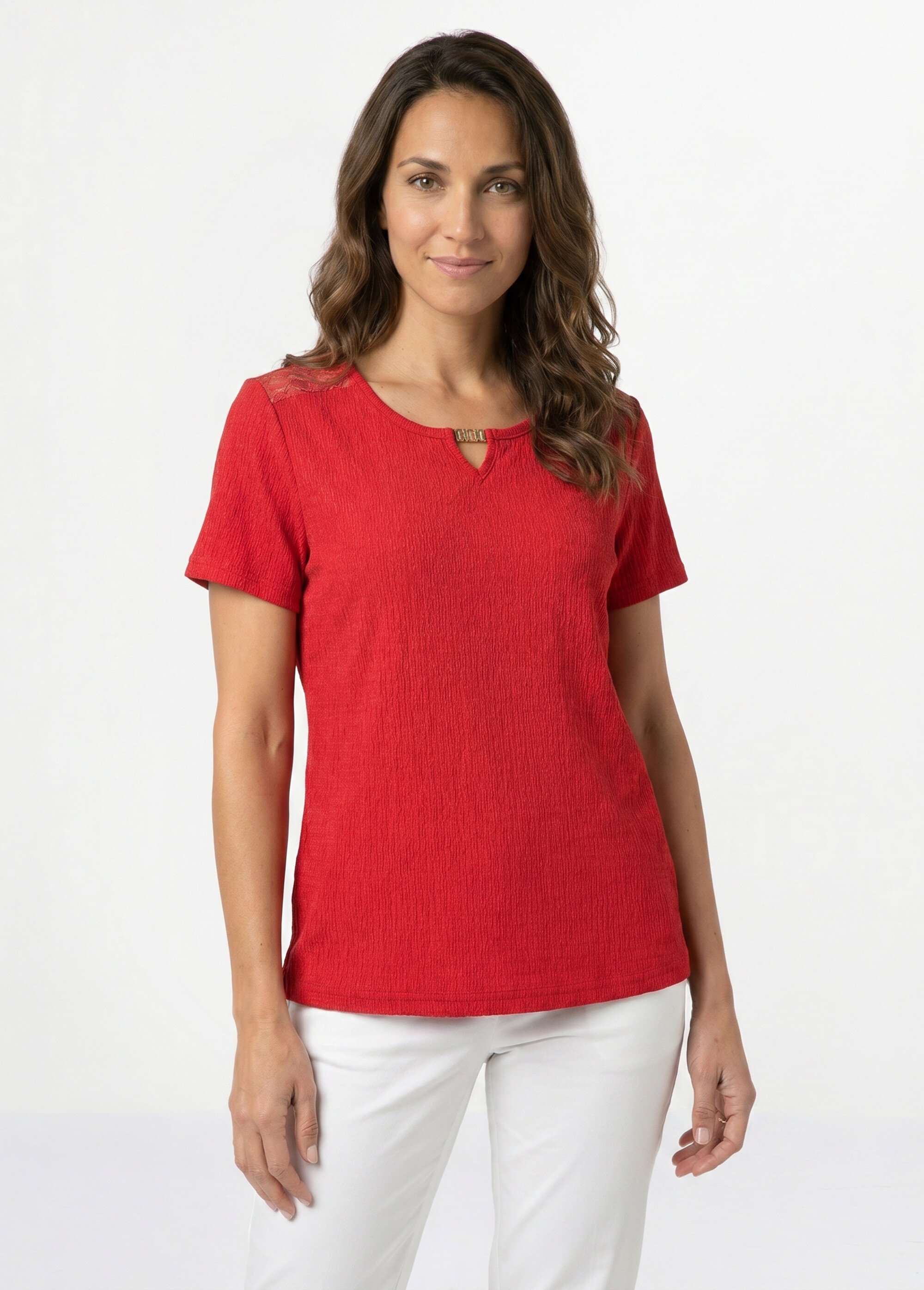 T-shirt court dentelle Femme Rouge CABAS FA1