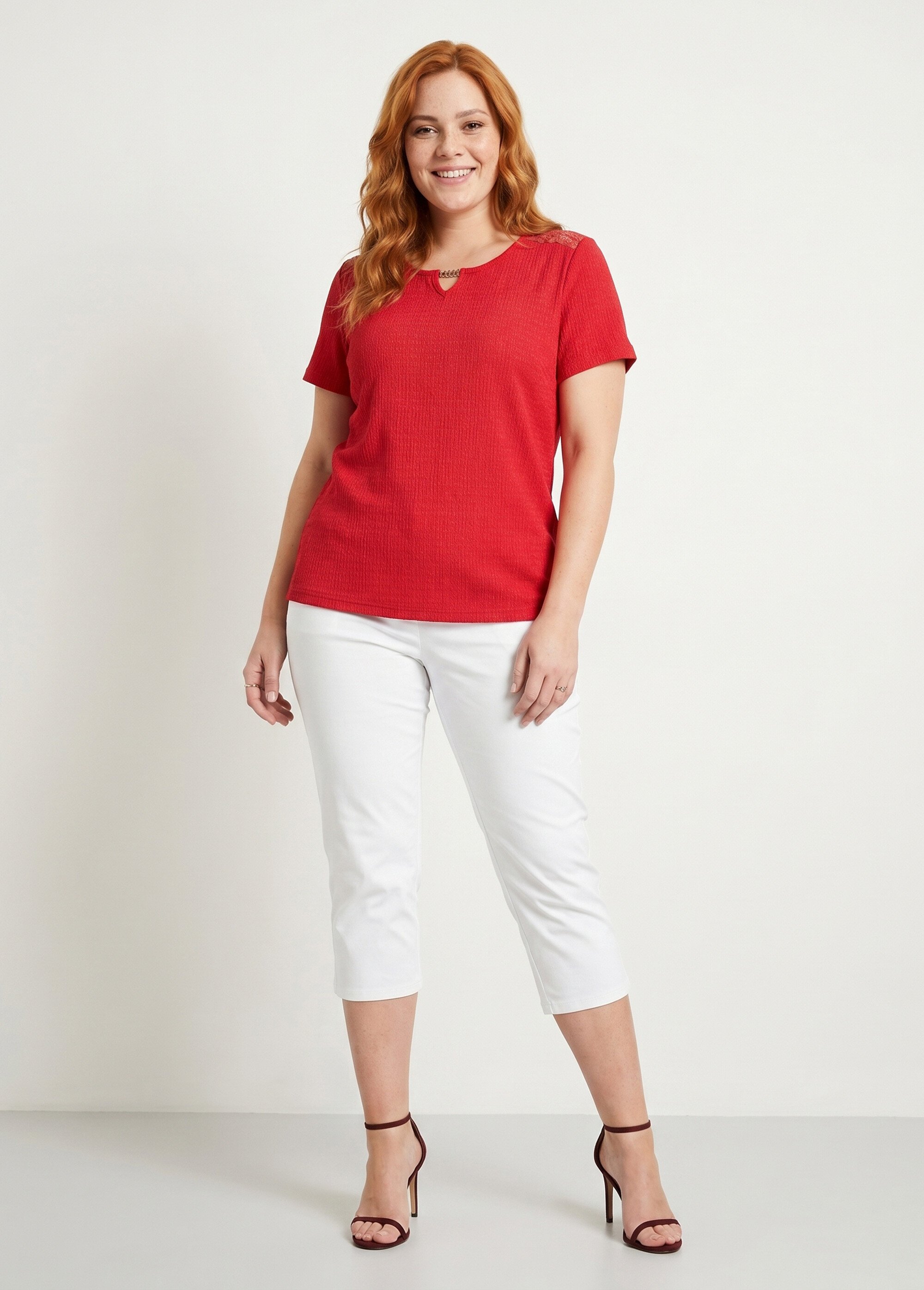 T-shirt court dentelle Femme Grande Taille Rouge CABAS SI1