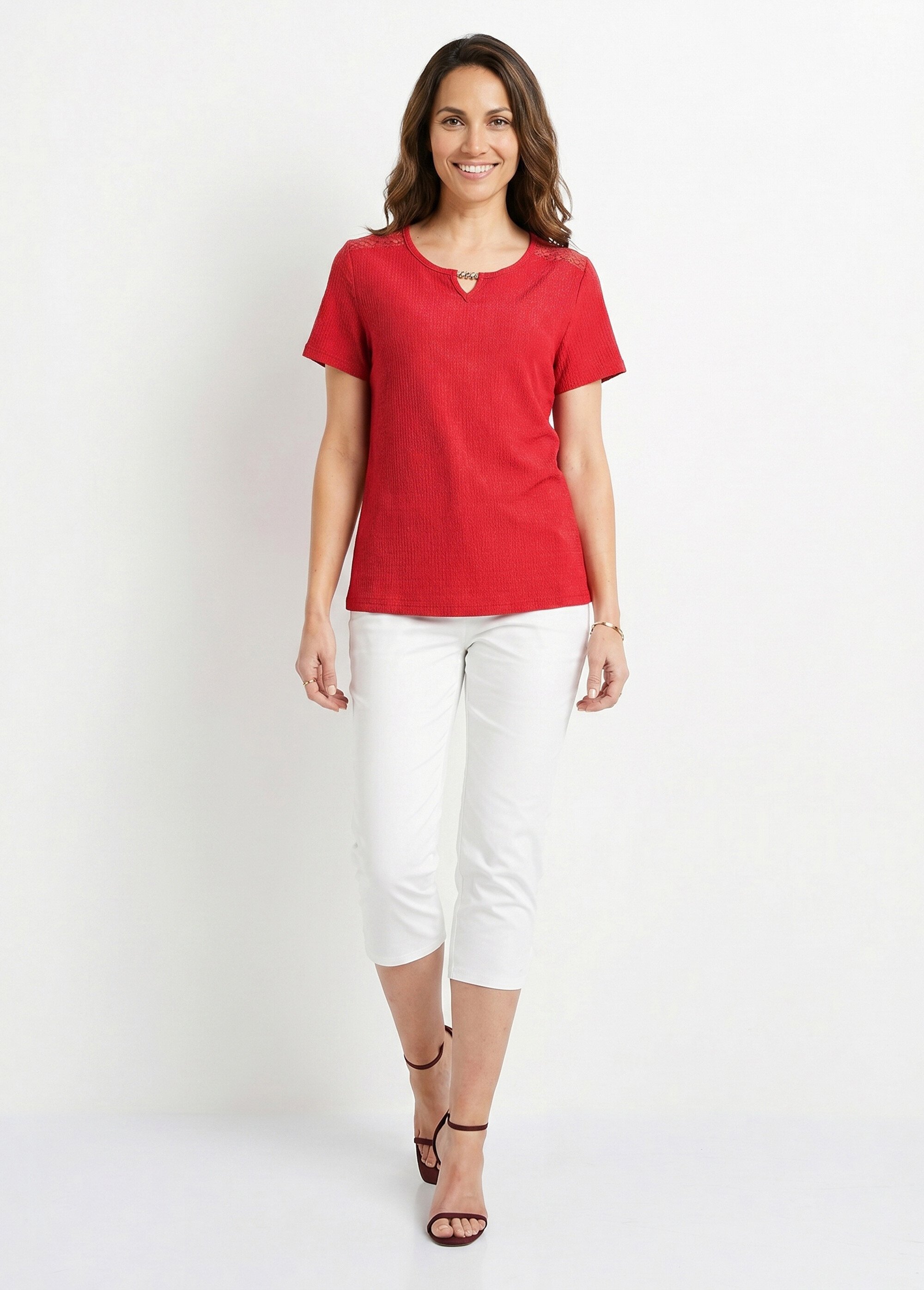 T-shirt court dentelle Femme Rouge CABAS SI1