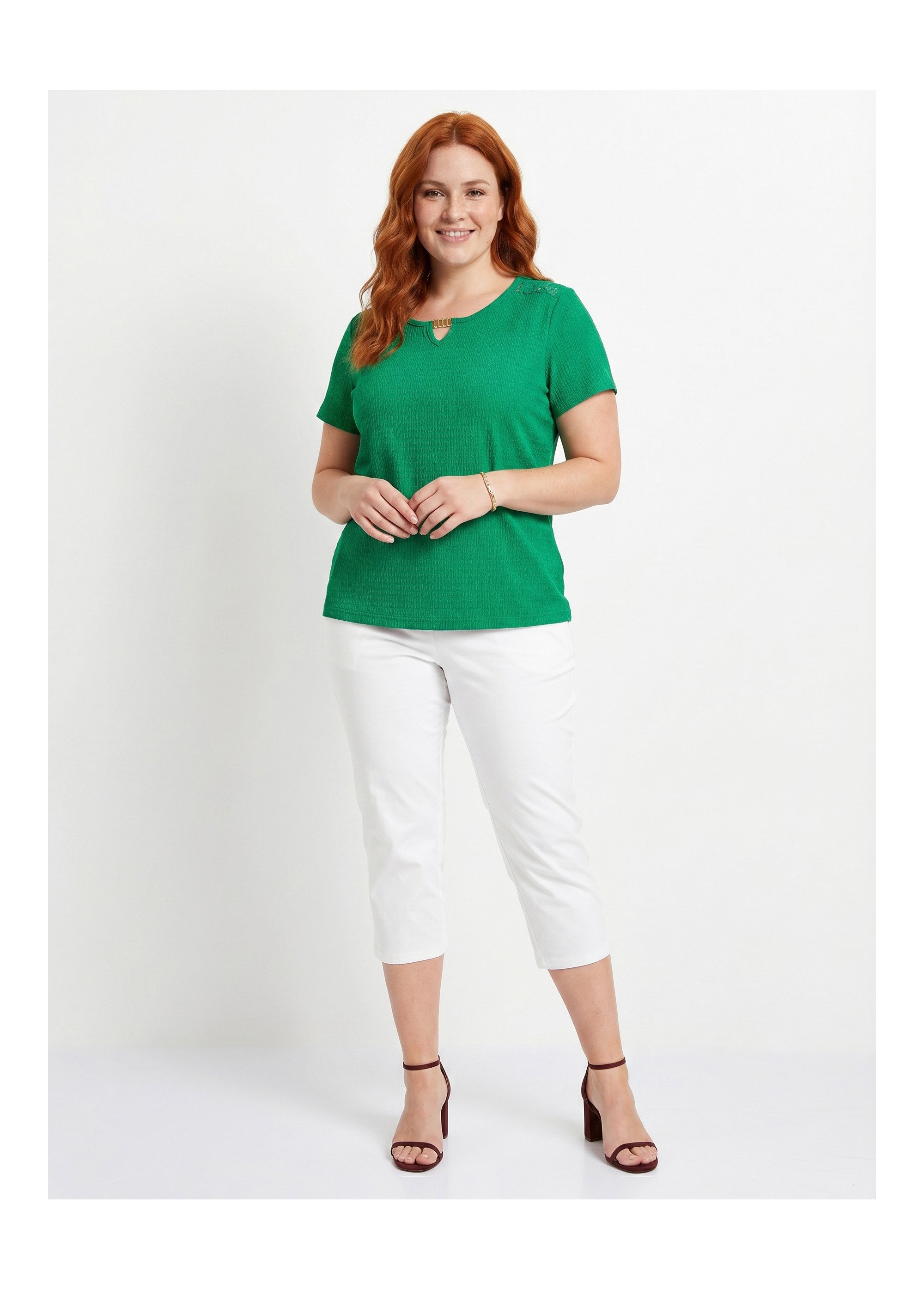 T-shirt court dentelle Femme Grande Taille Vert CABAS SI1