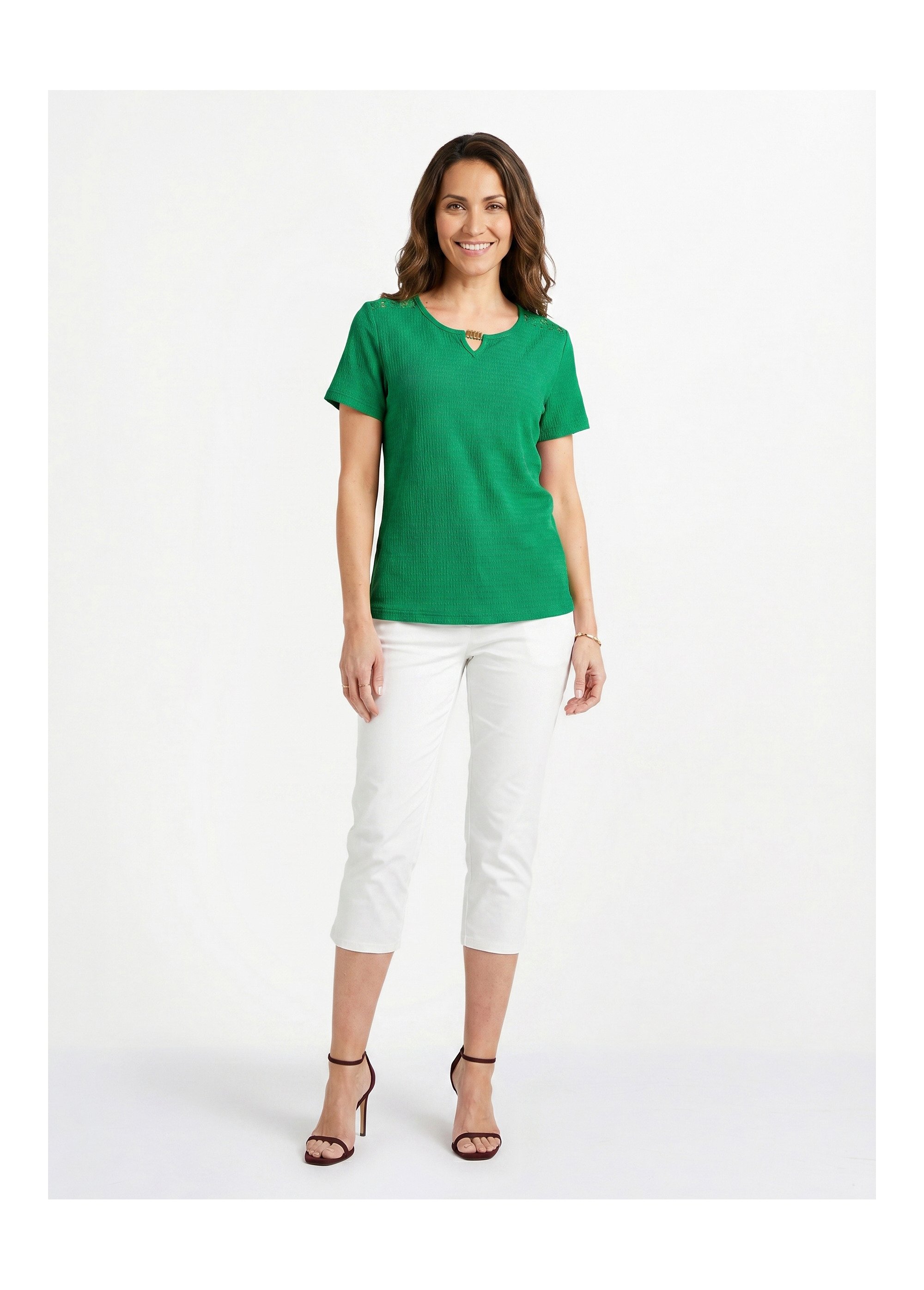 T-shirt court dentelle Femme Vert CABAS SI1
