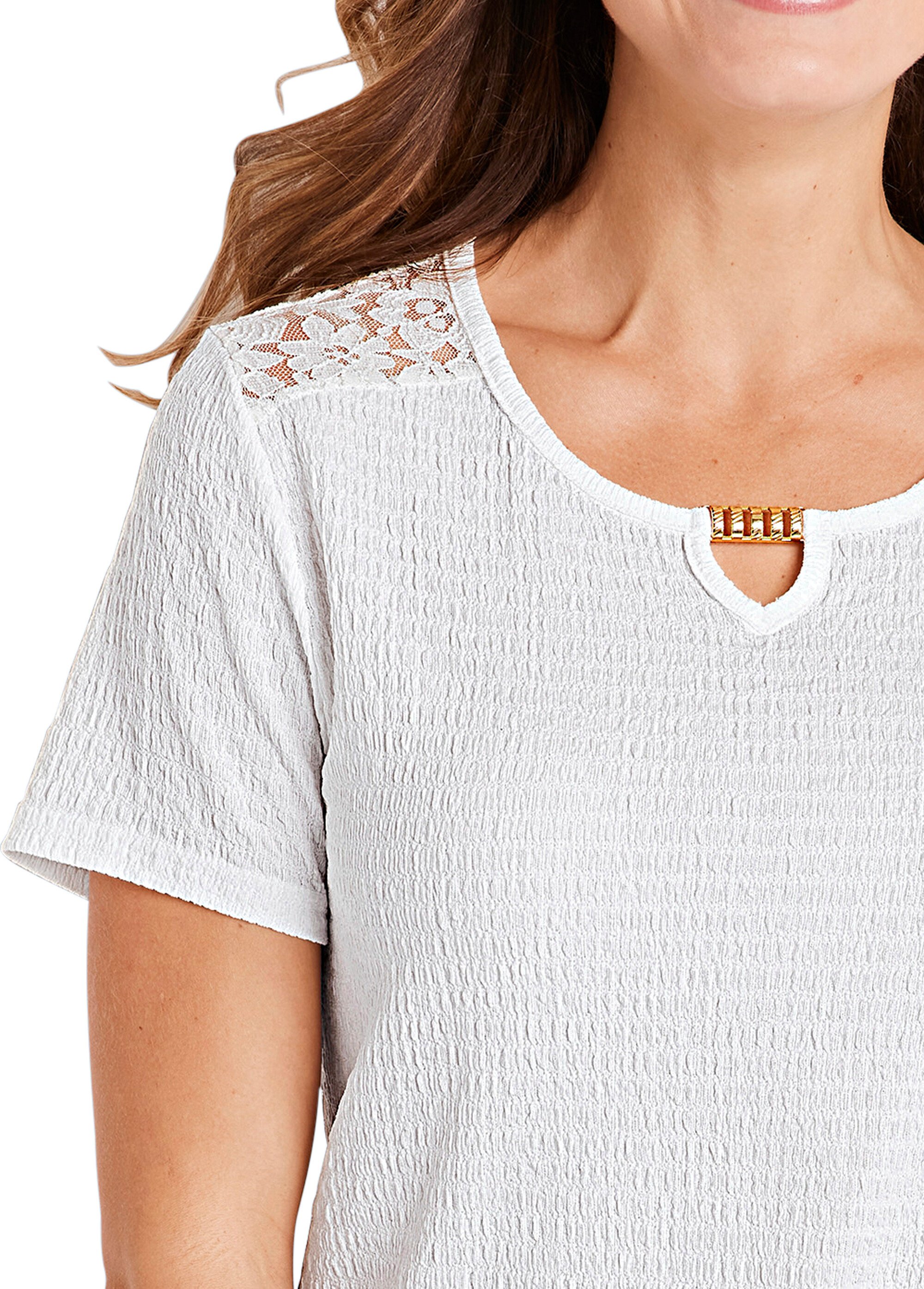 T-shirt court dentelle Femme Blanc CABAS DE1