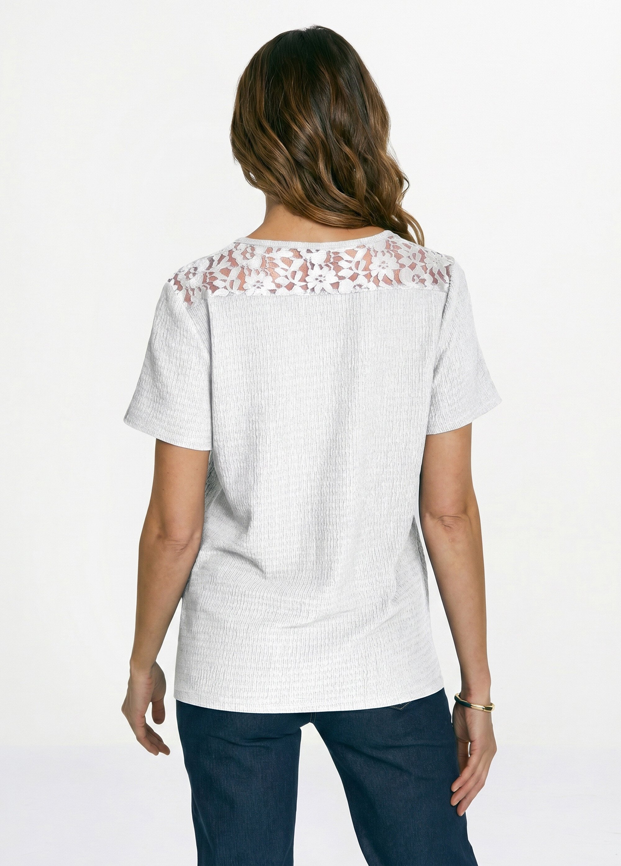 T-shirt court dentelle Femme Blanc CABAS DO1