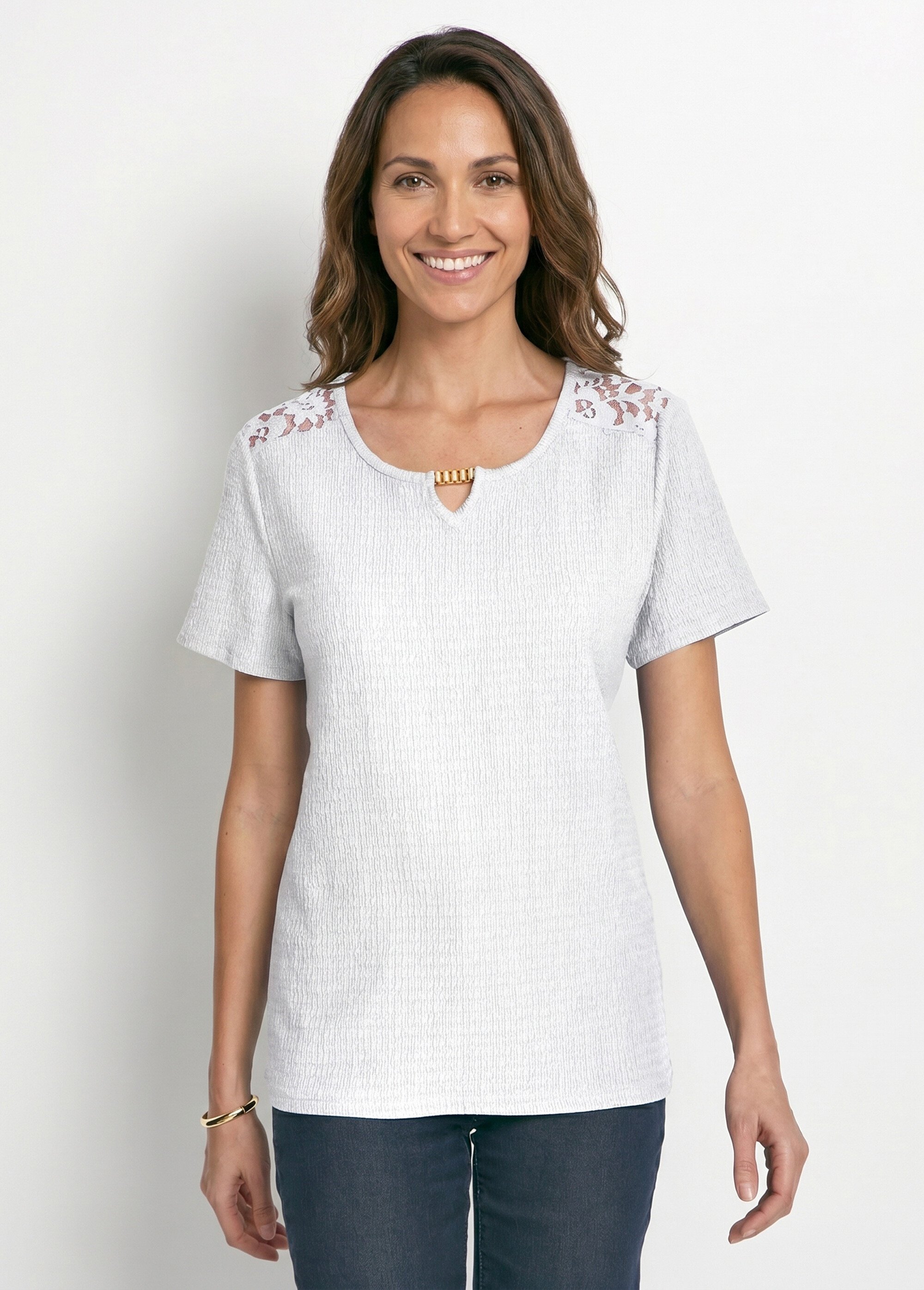 T-shirt court dentelle Femme Blanc CABAS FA1
