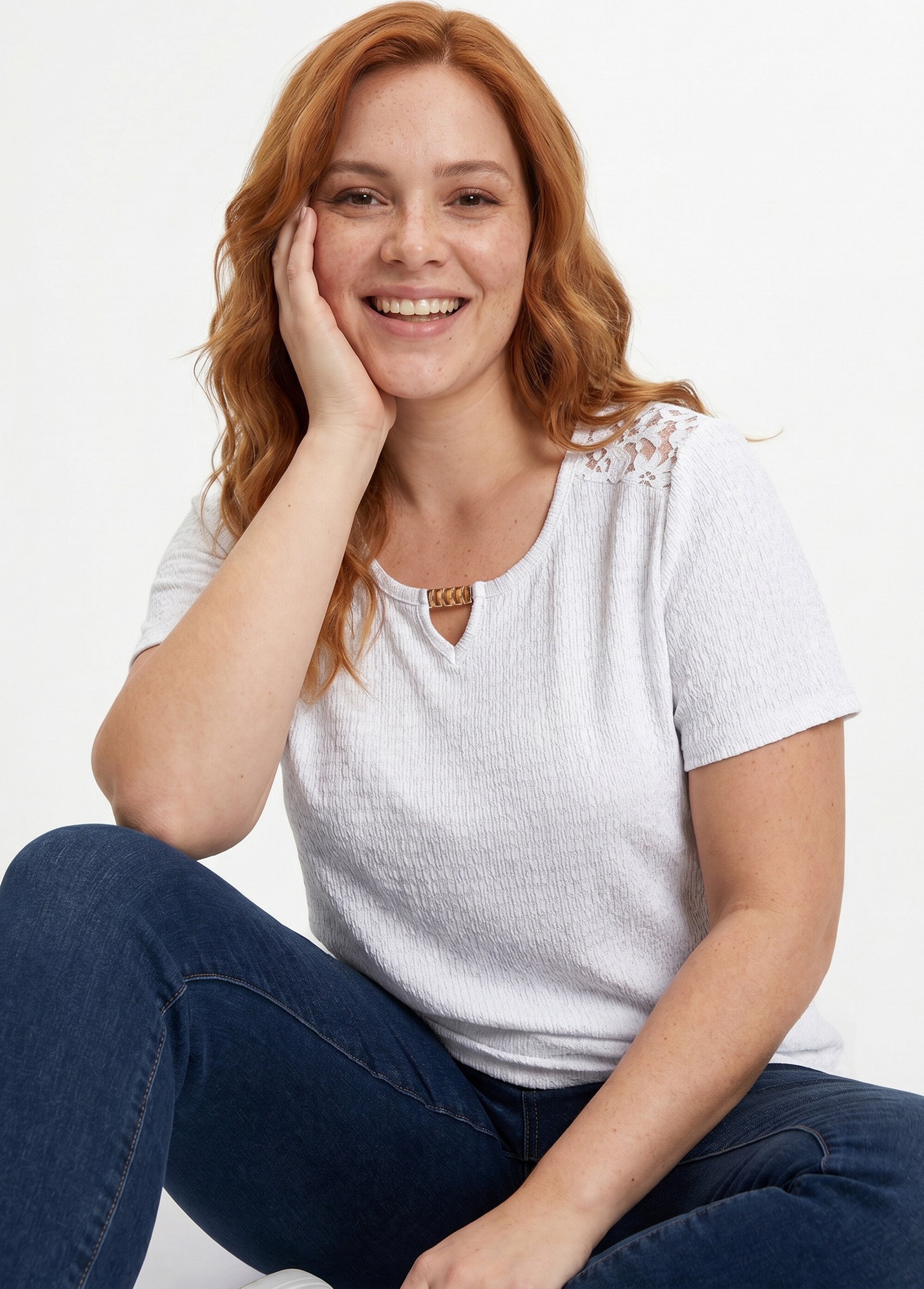 T-shirt court dentelle