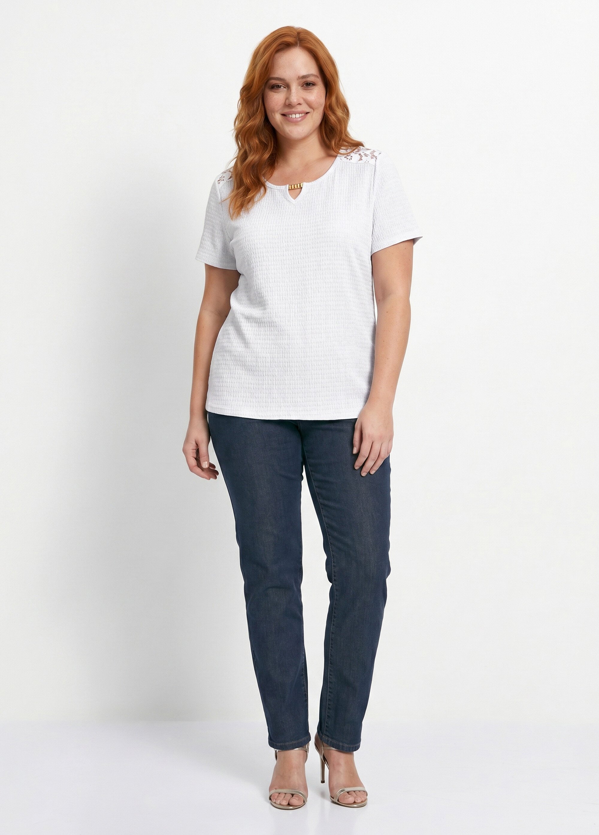 T-shirt court dentelle Femme Grande Taille Blanc CABAS SI1
